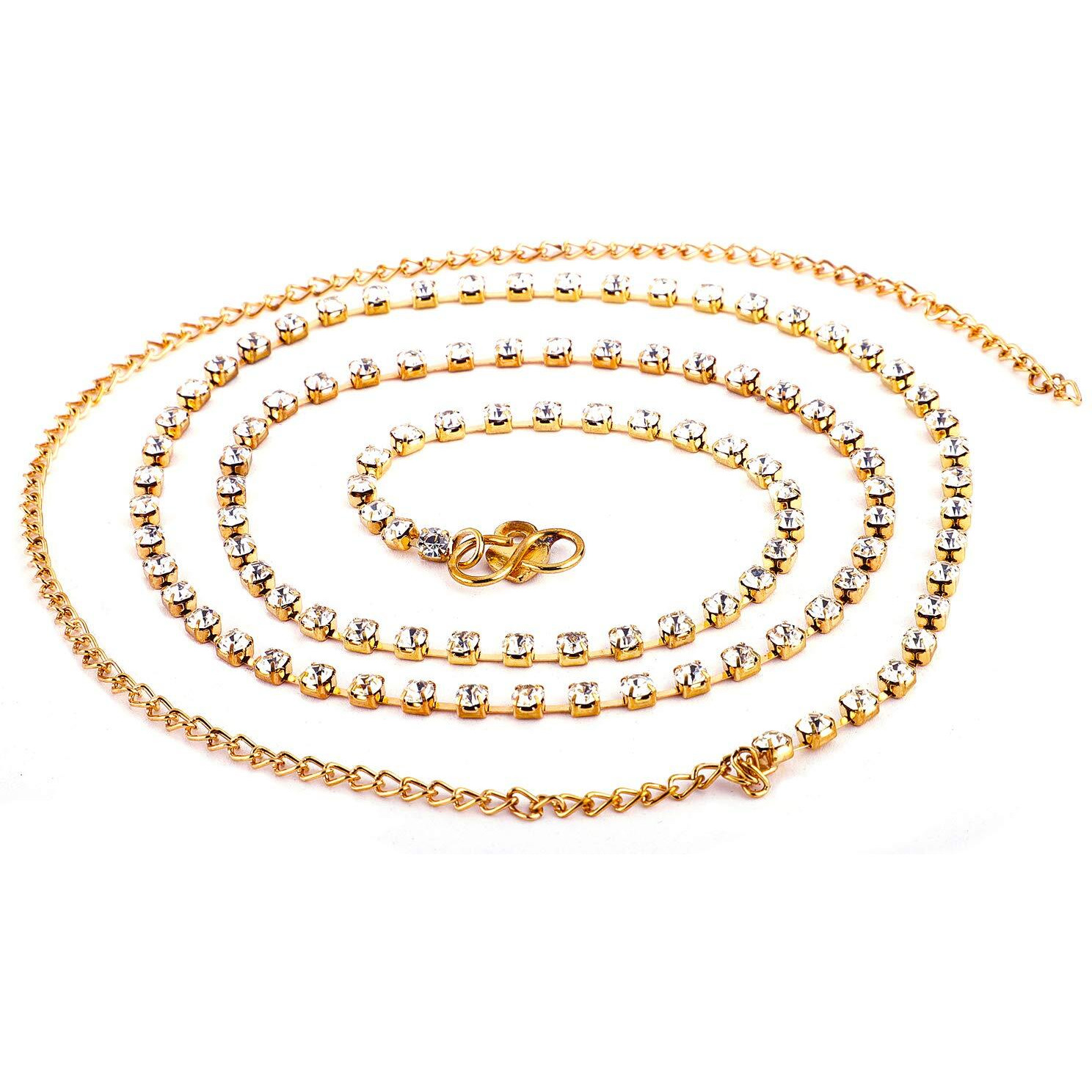 Shining Diva Austrian Diamonds Waist Belt Waist Chain Kamarband for Women(Silver)(1518kb)