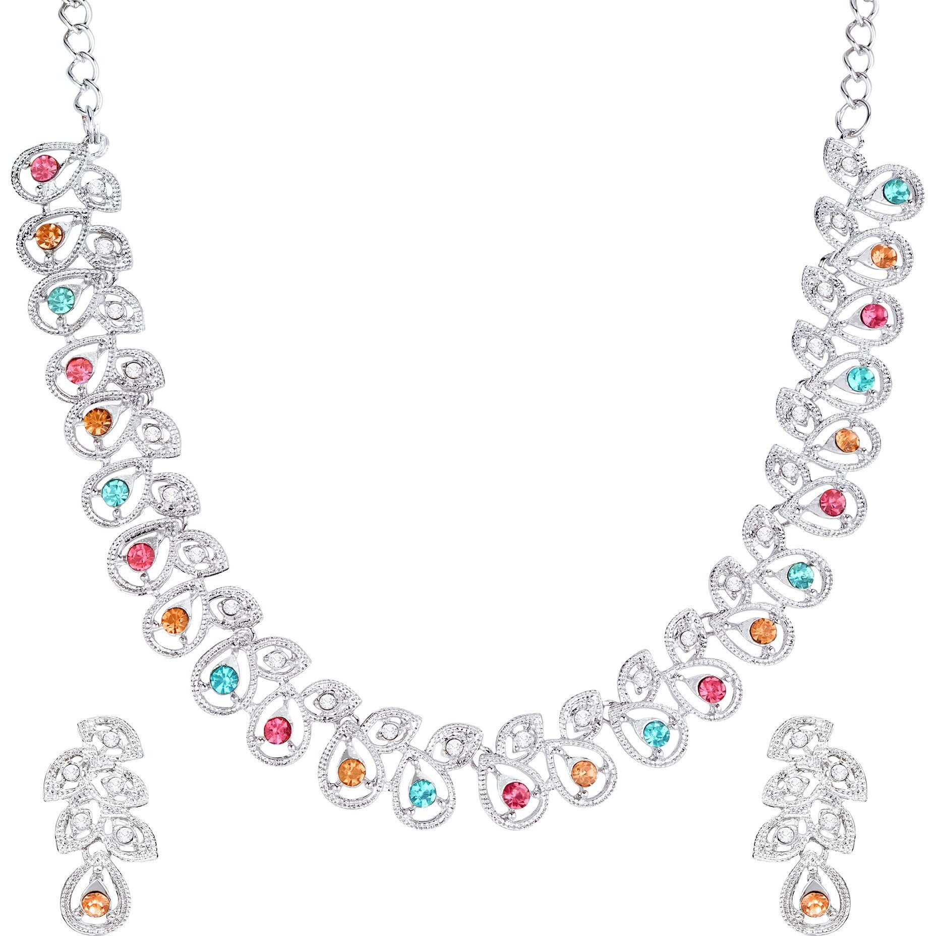 Atasi International Silver Plated Womens Necklace Set | Jewellery Set With Earrings | RML5747