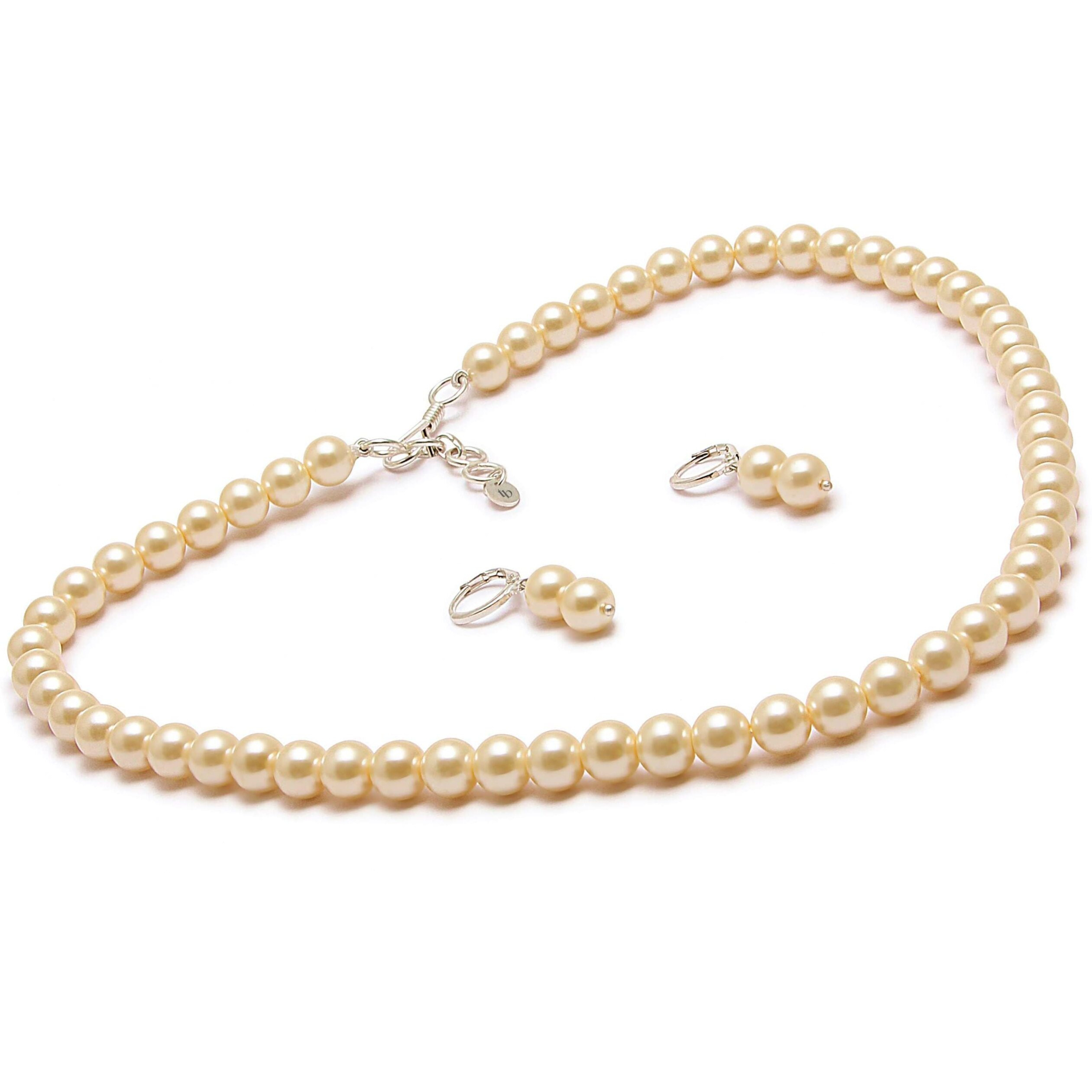 Taruna Biyani Imitation Pearl 8MM Bead Size Strand Necklace Moti Mala Jewellery Set with Earrings for Women Girls (P8116)
