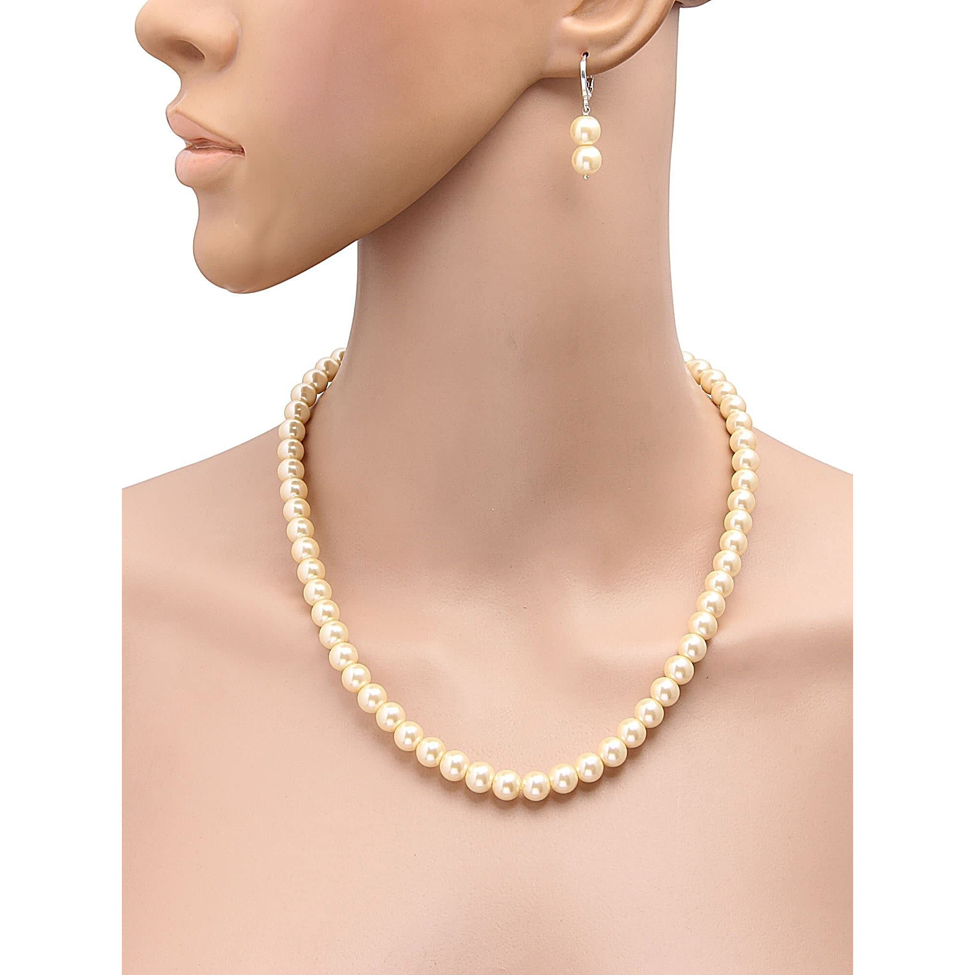 Taruna Biyani Imitation Pearl 8MM Bead Size Strand Necklace Moti Mala Jewellery Set with Earrings for Women Girls (P8116)