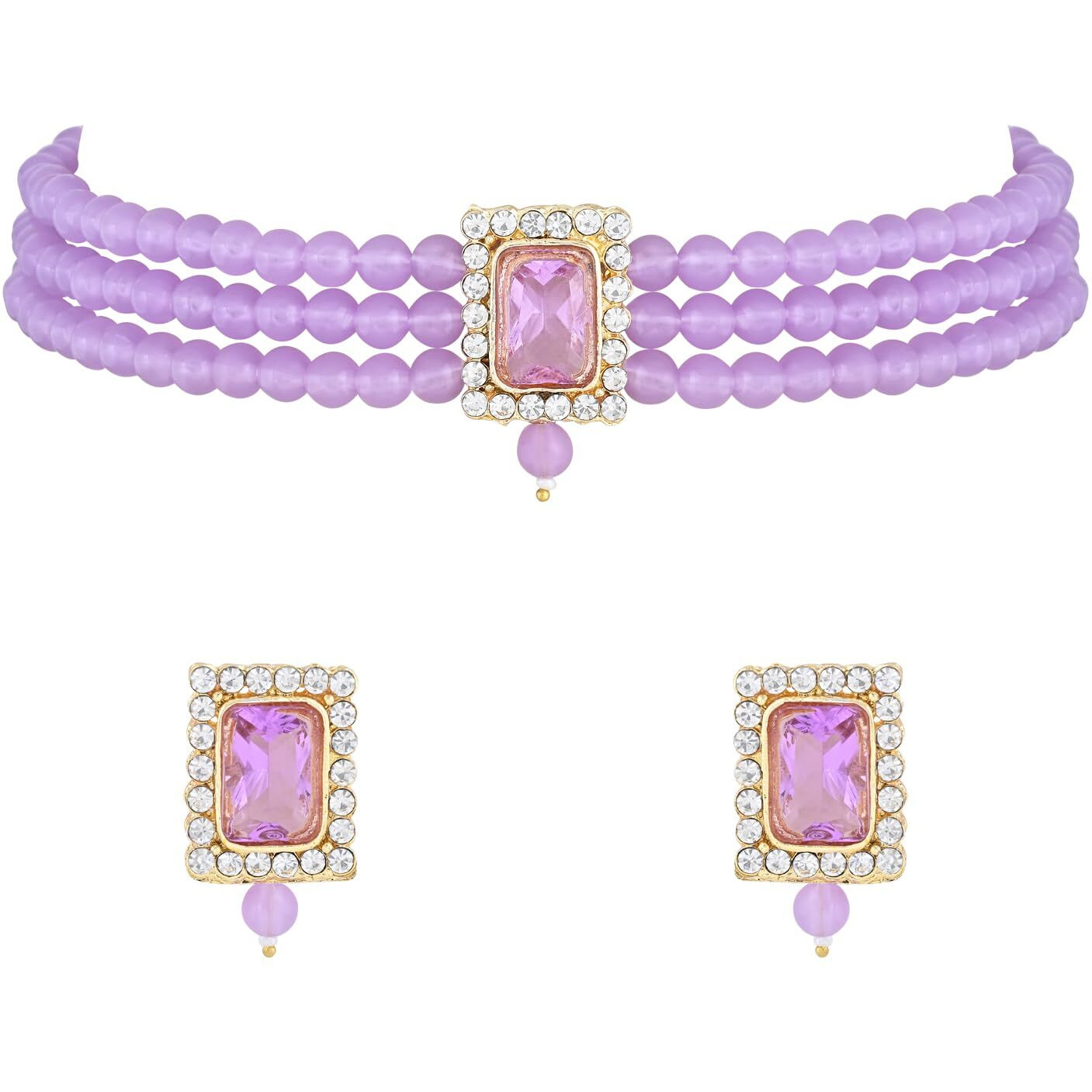 I Jewels Gold Plated Traditional Stone Pearl Choker Necklace Jewellery Set For Women/Girls (ML237PuPu)