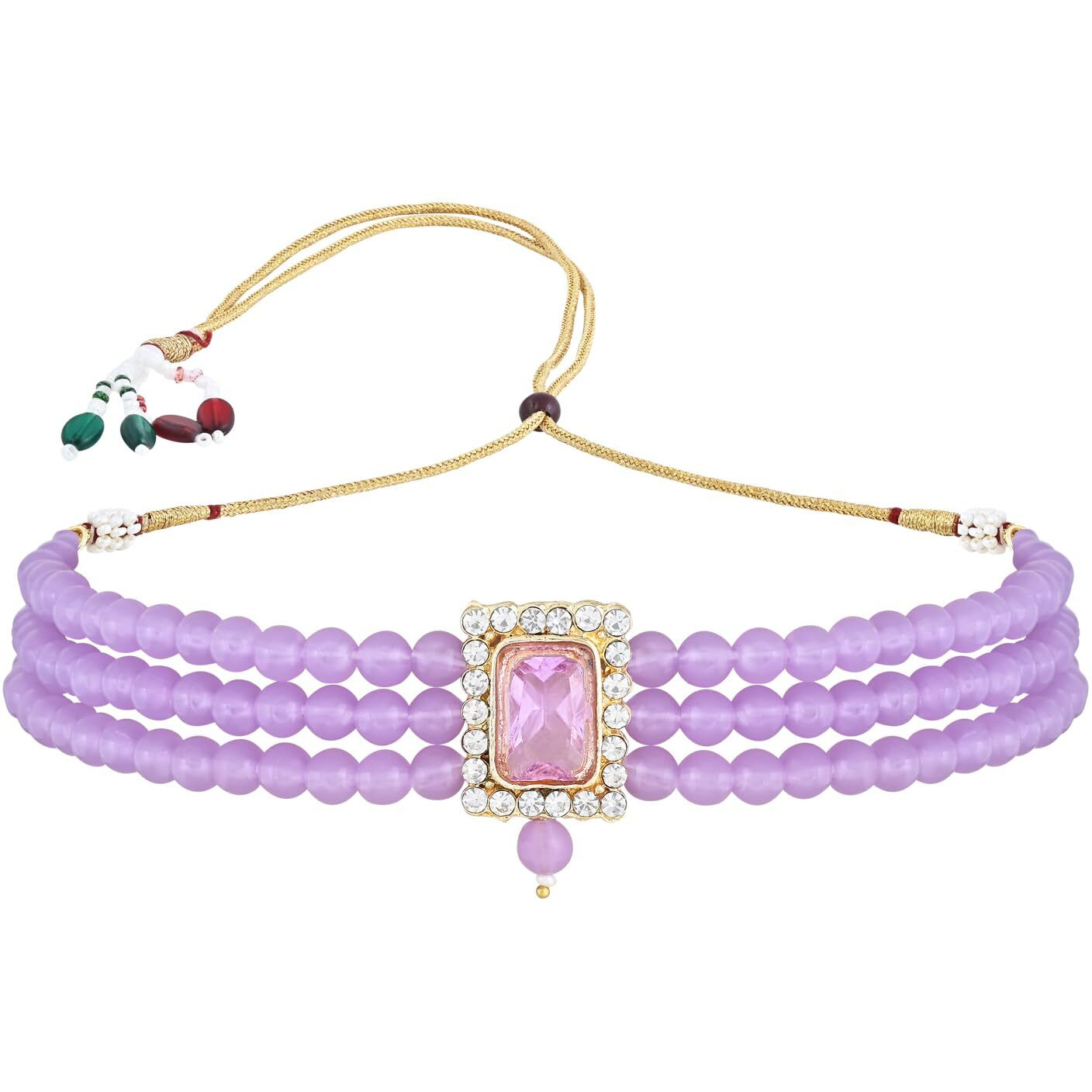 I Jewels Gold Plated Traditional Stone Pearl Choker Necklace Jewellery Set For Women/Girls (ML237PuPu)