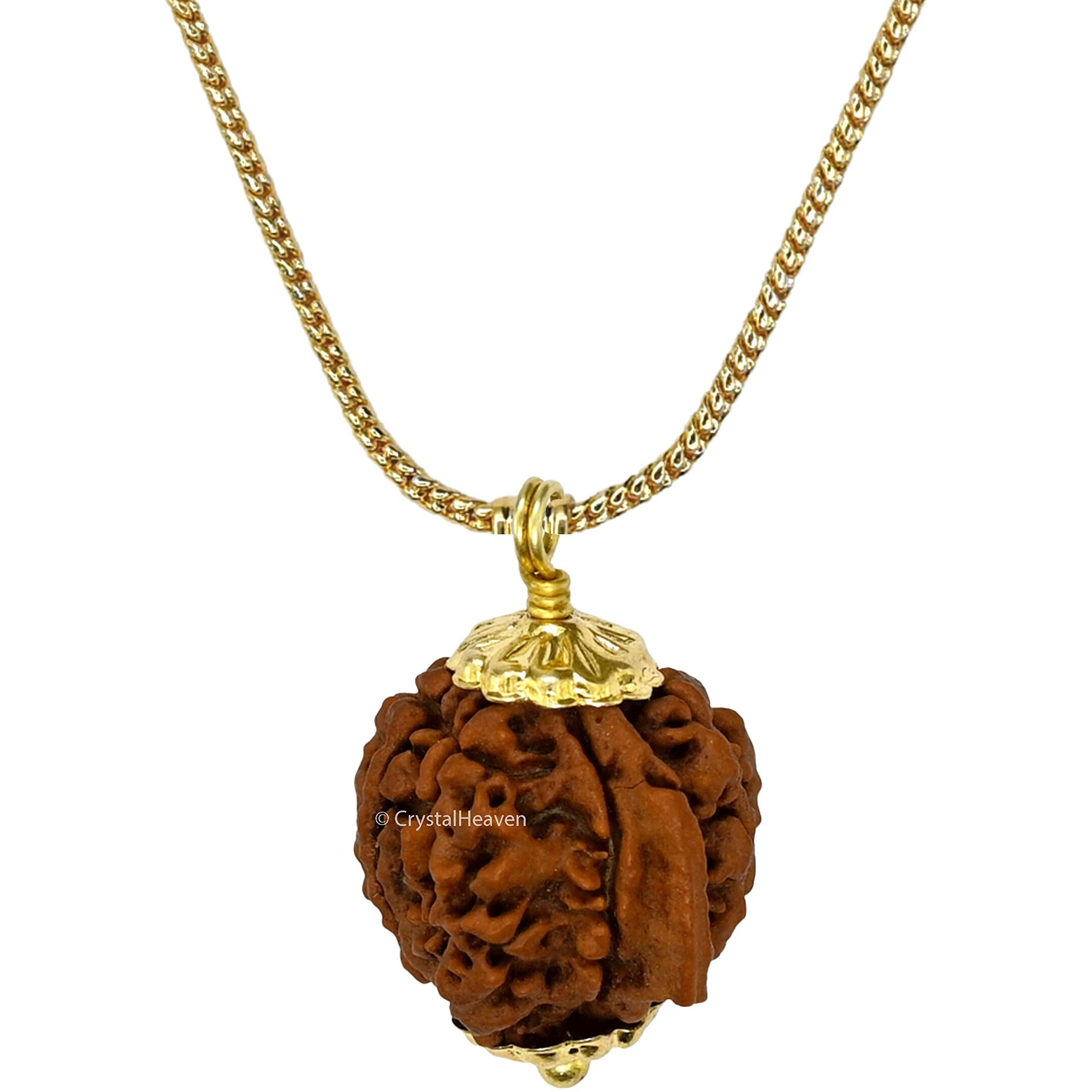 Crystal Heaven Ganesha Rudraksha Original Pendant Necklace for Women Men | Certified Rudraksha with Velvet Pouch (Gold)