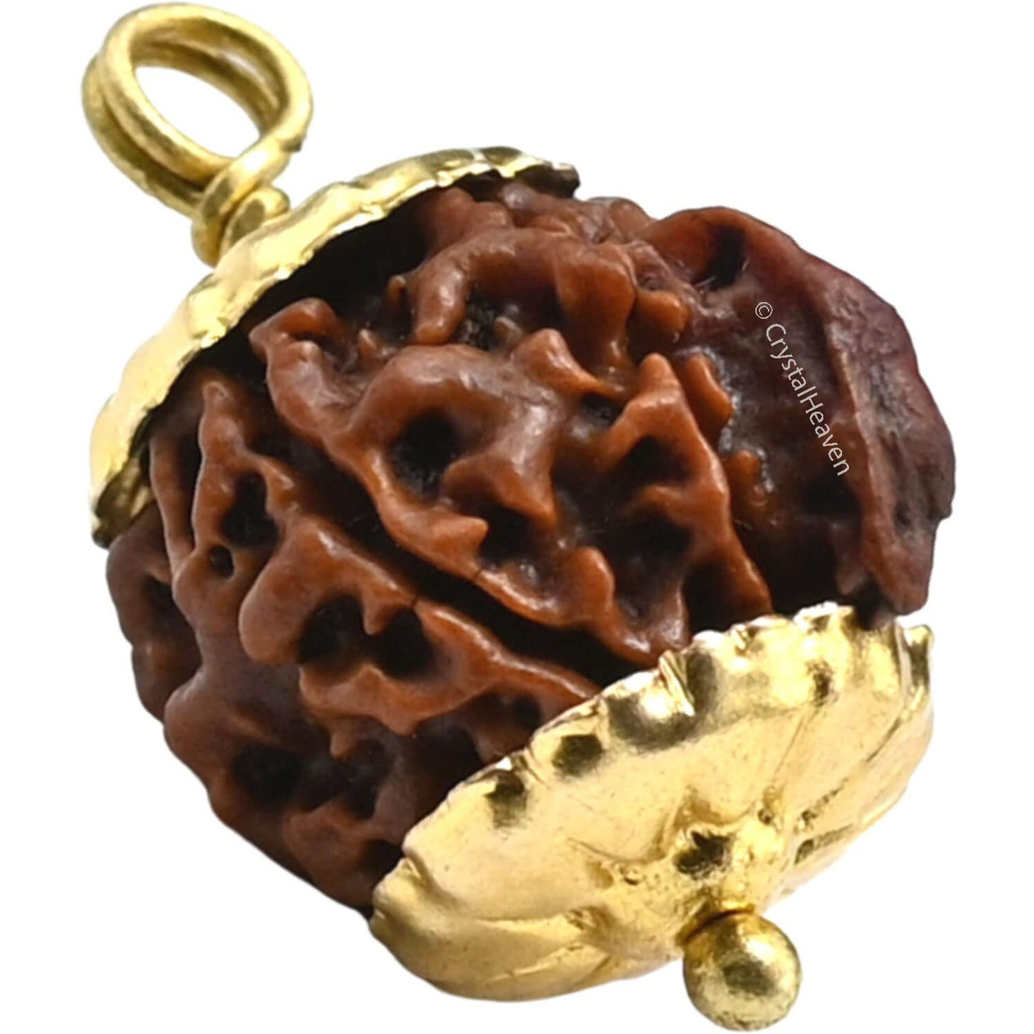 Crystal Heaven Ganesha Rudraksha Original Pendant Necklace for Women Men | Certified Rudraksha with Velvet Pouch (Gold)