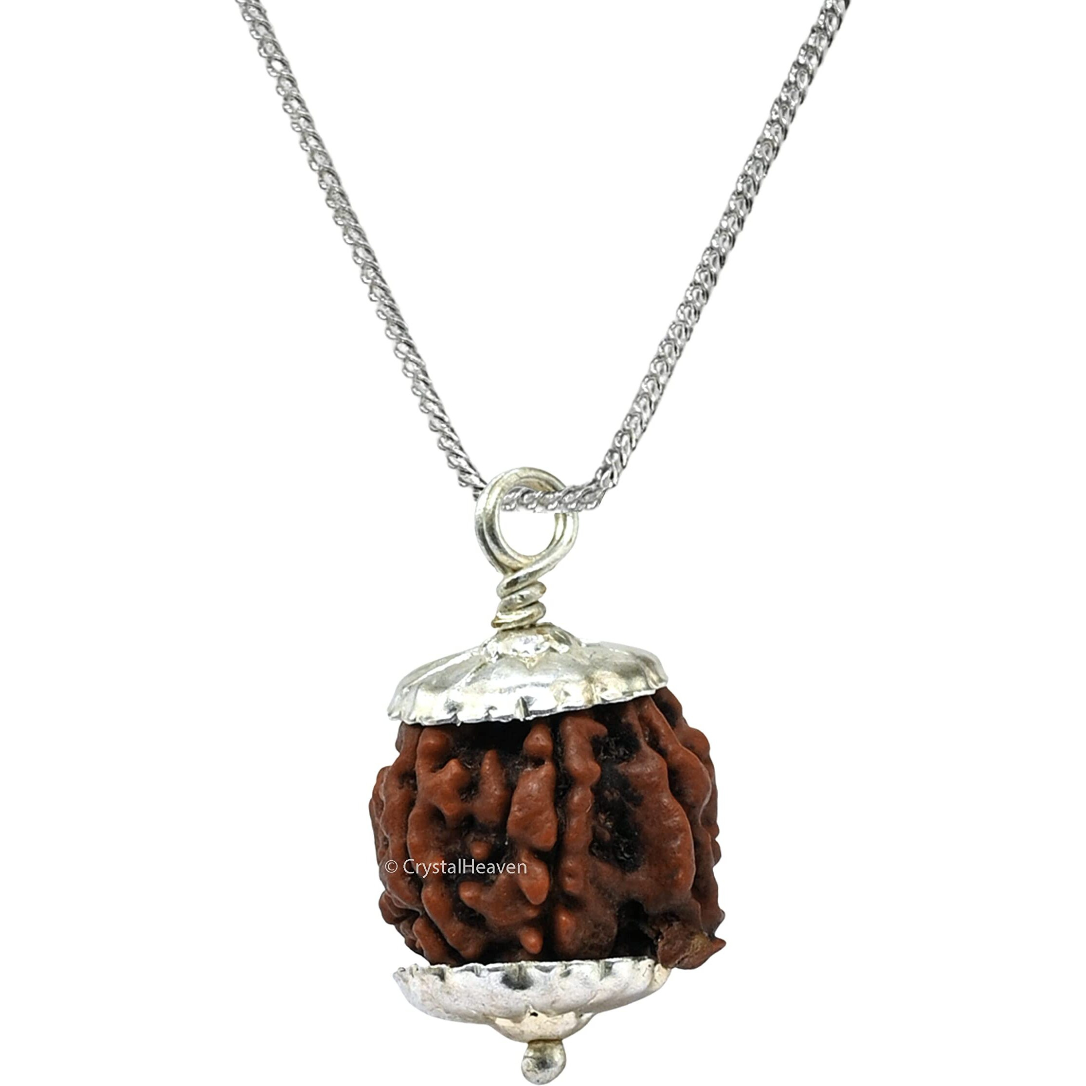 Crystal Heaven Ganesha Rudraksha Original Pendant Necklace for Women Men | Certified Rudraksha with Velvet Pouch (Silver)