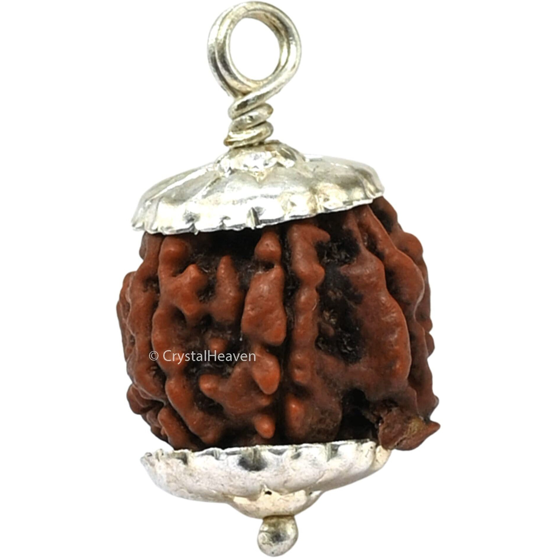 Crystal Heaven Ganesha Rudraksha Original Pendant Necklace for Women Men | Certified Rudraksha with Velvet Pouch (Silver)