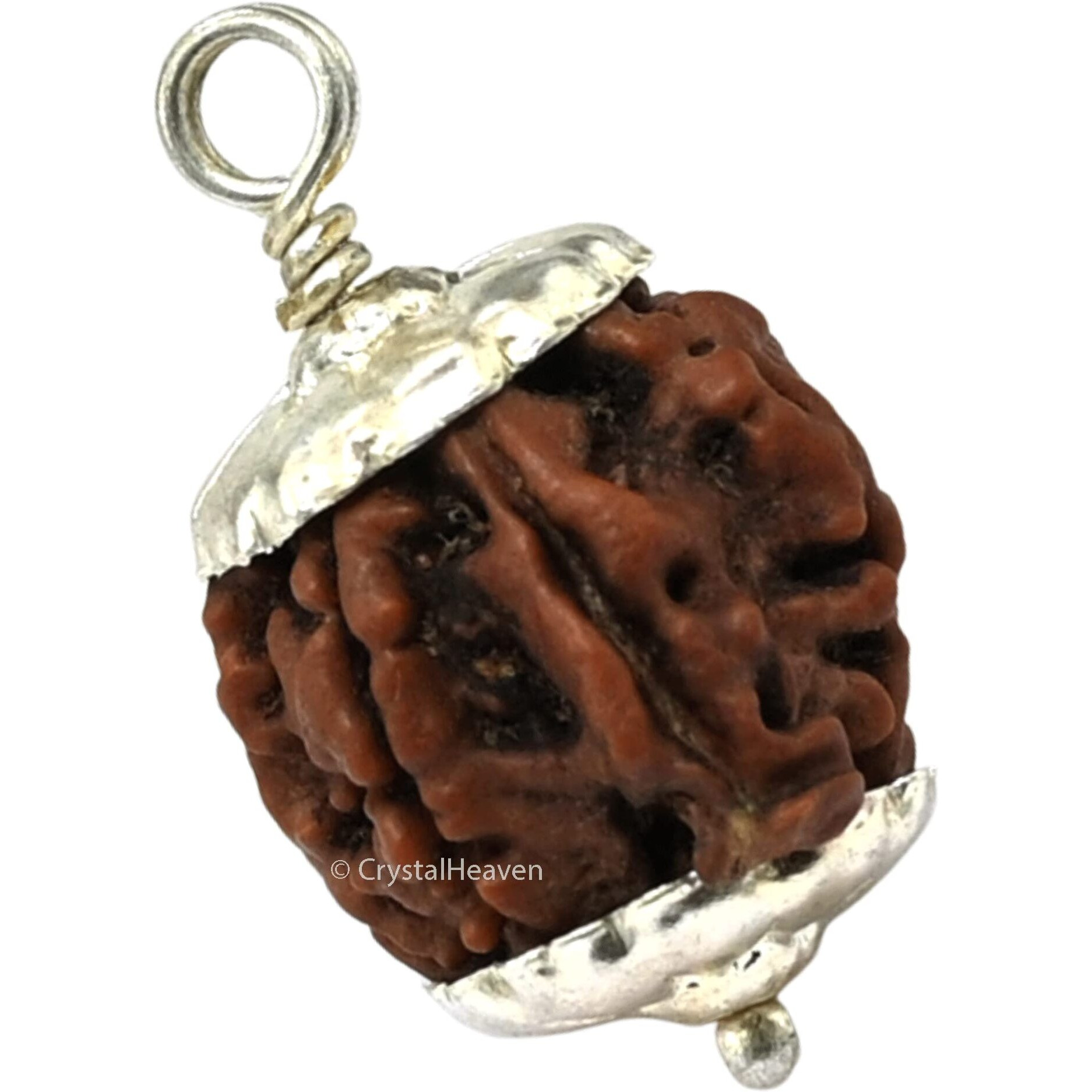 Crystal Heaven Ganesha Rudraksha Original Pendant Necklace for Women Men | Certified Rudraksha with Velvet Pouch (Silver)