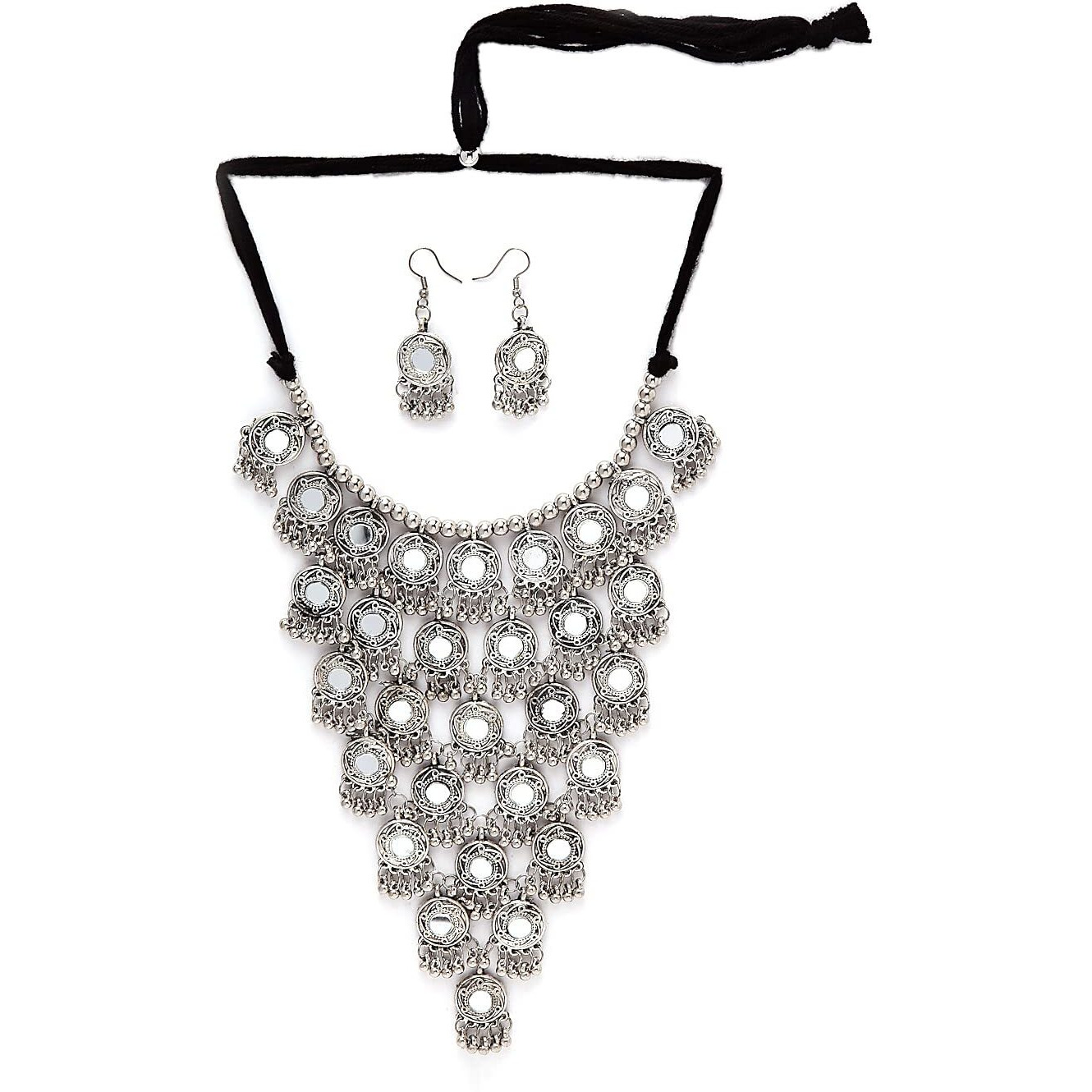 Shining Diva Fashion Latest Stylish Traditional Oxidised Silver Necklace Jewellery Set for Women (13115s)