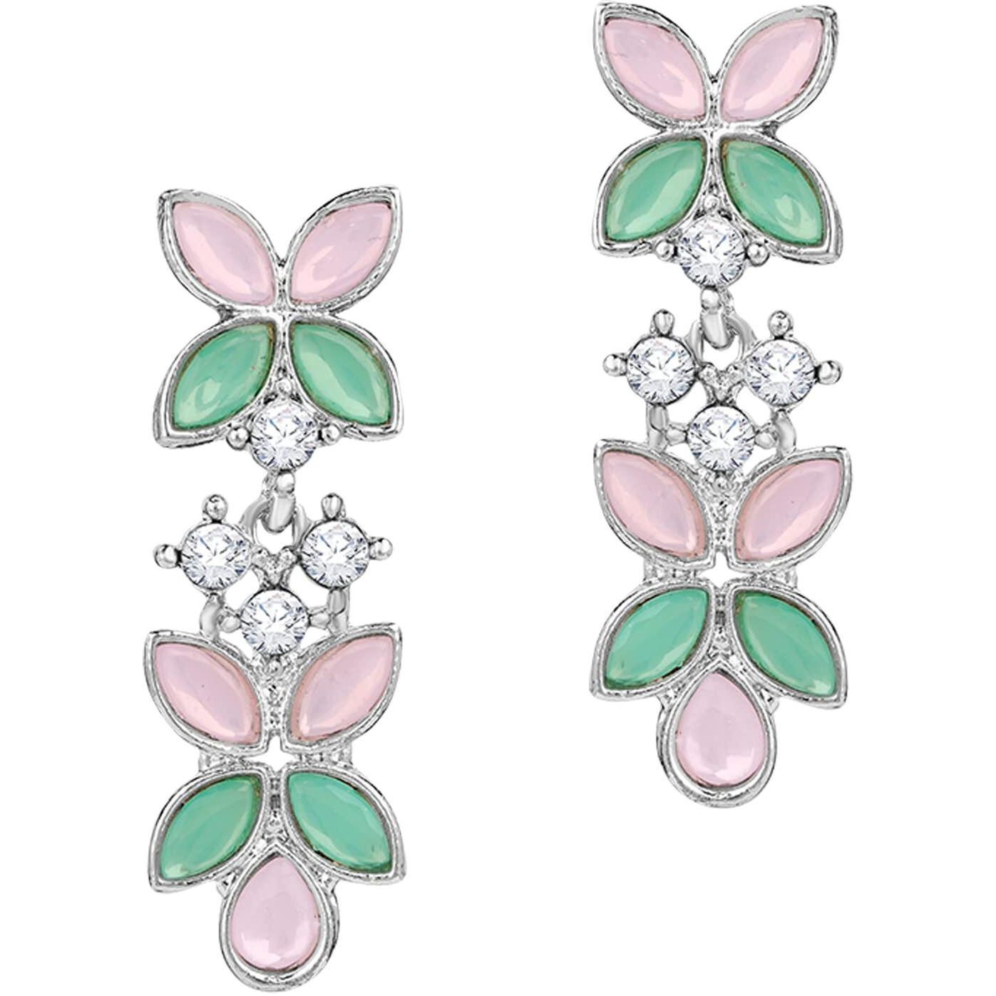 Atasi International Silver Plated Mint Pink & Green Crystals AD Diamond Jewellery Necklace Set for Women (RPG5775)