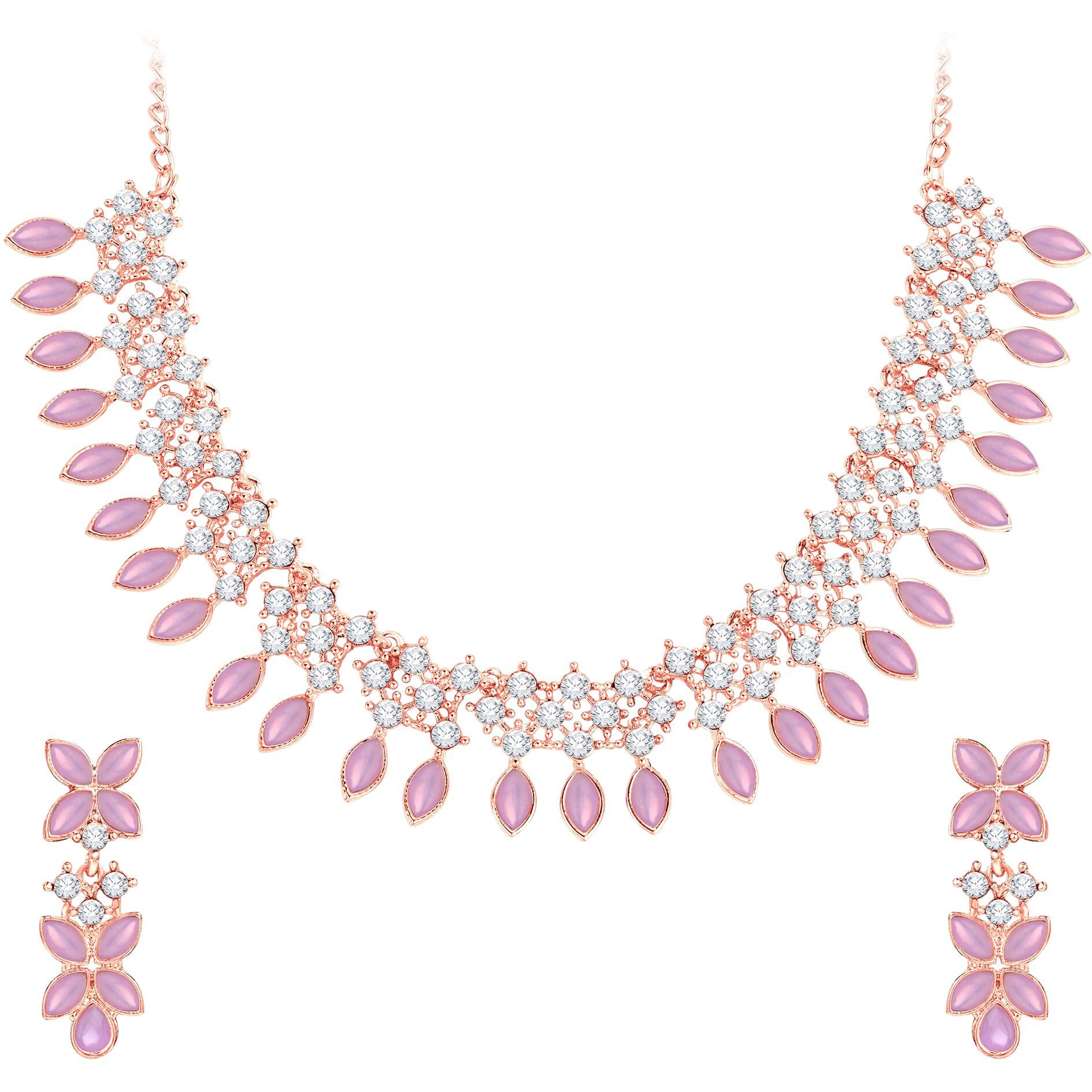 Atasi International Purple Color Crystals Gold Plated Necklace Jewellery Set with Earrings for Women Ideal for Party, Wedding, Festivals (PU5775)