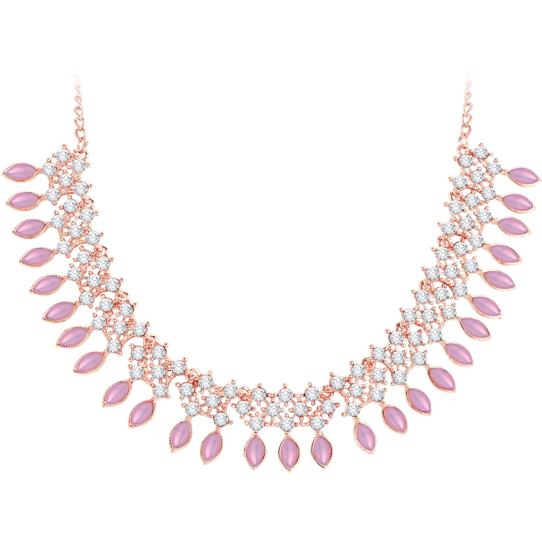 Atasi International Purple Color Crystals Gold Plated Necklace Jewellery Set with Earrings for Women Ideal for Party, Wedding, Festivals (PU5775)