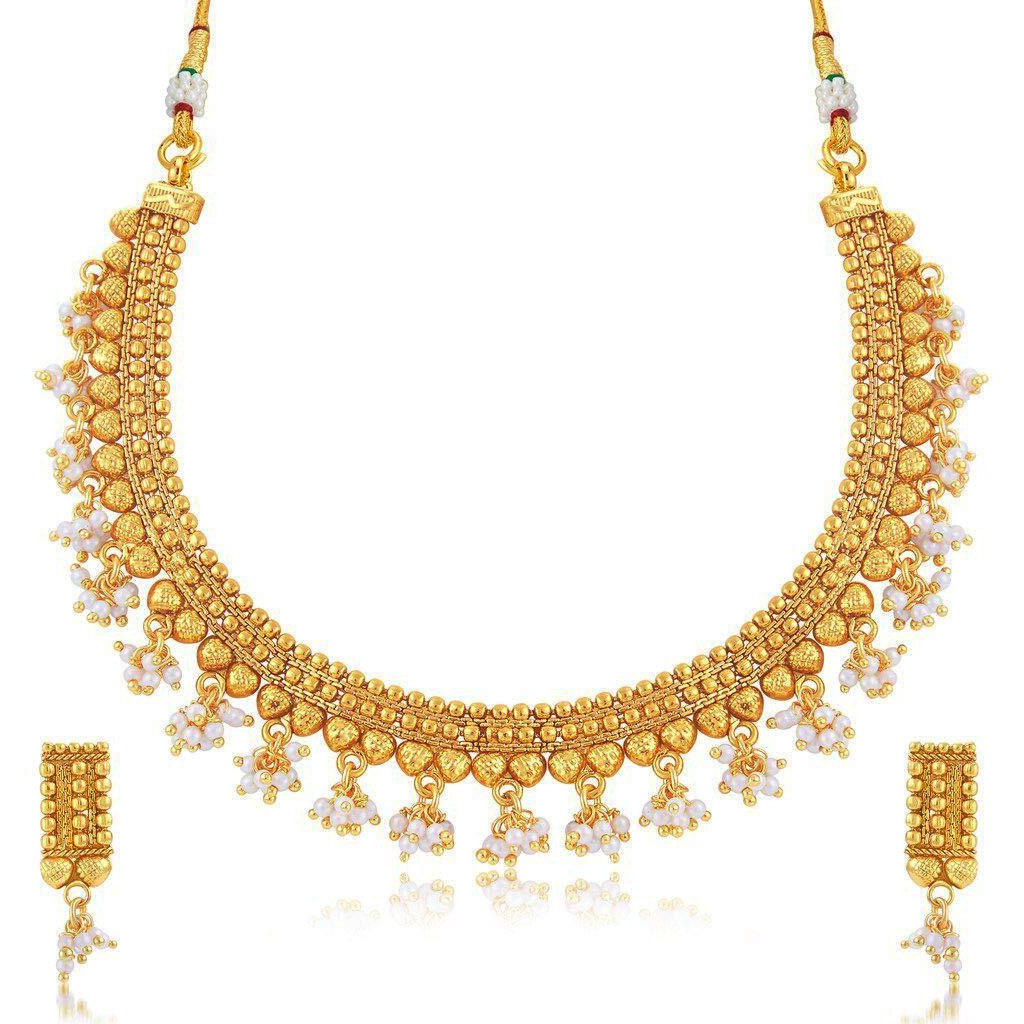 JFL - Jewellery for Less Copper Gold Plated Necklace Set for Women & Girls (Golden_2*2 gm Earrings & 24 gm Necklace),Valentine