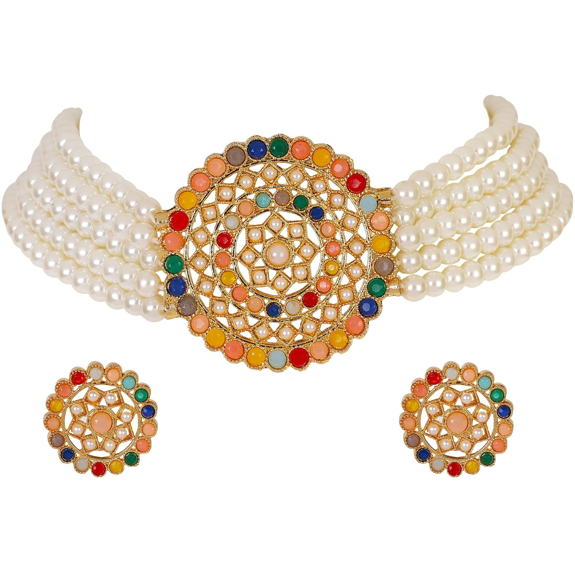 Shining Diva Fashion Latest Choker Design Traditional Stylish Fancy Pearl Necklace Jewellery Set for Women (A12669s), Multi White, One