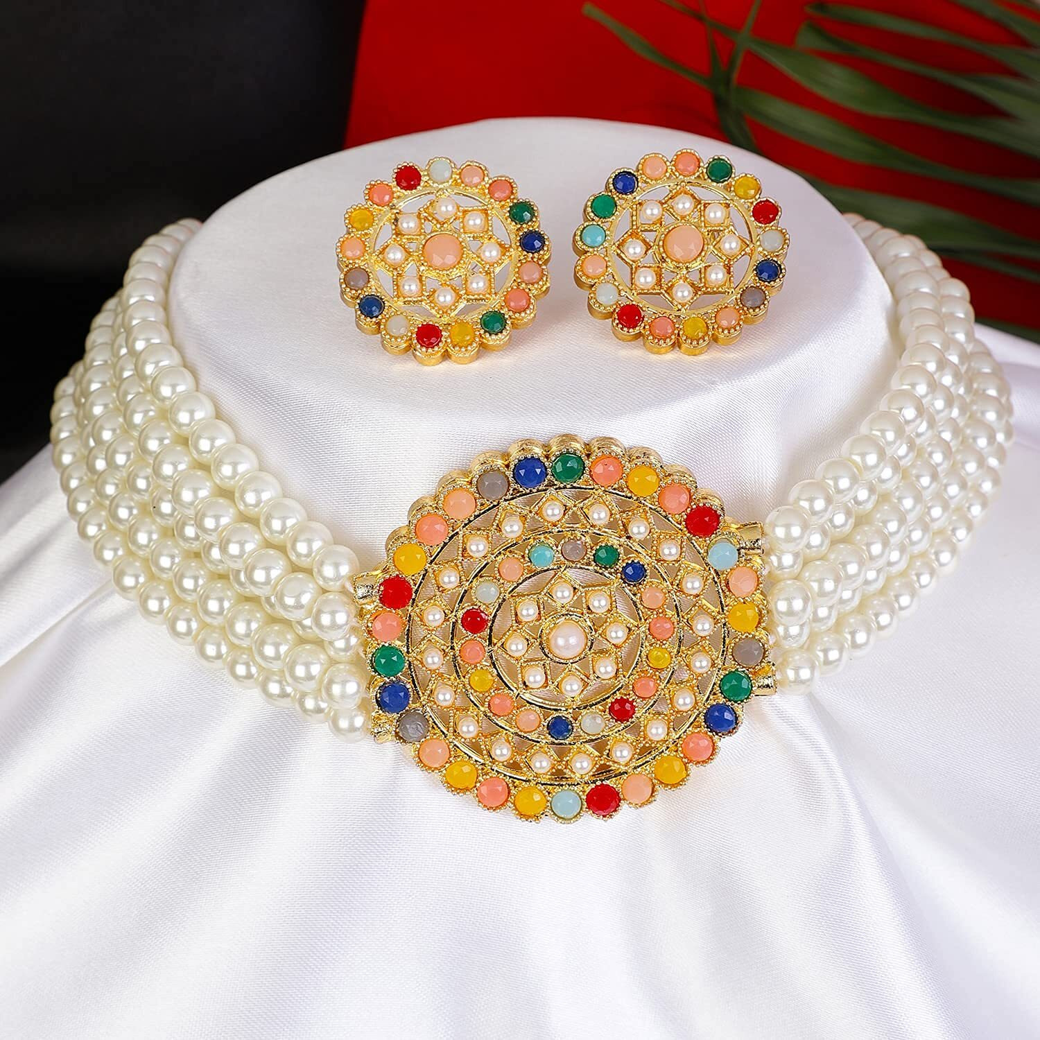 Shining Diva Fashion Latest Choker Design Traditional Stylish Fancy Pearl Necklace Jewellery Set for Women (A12669s), Multi White, One