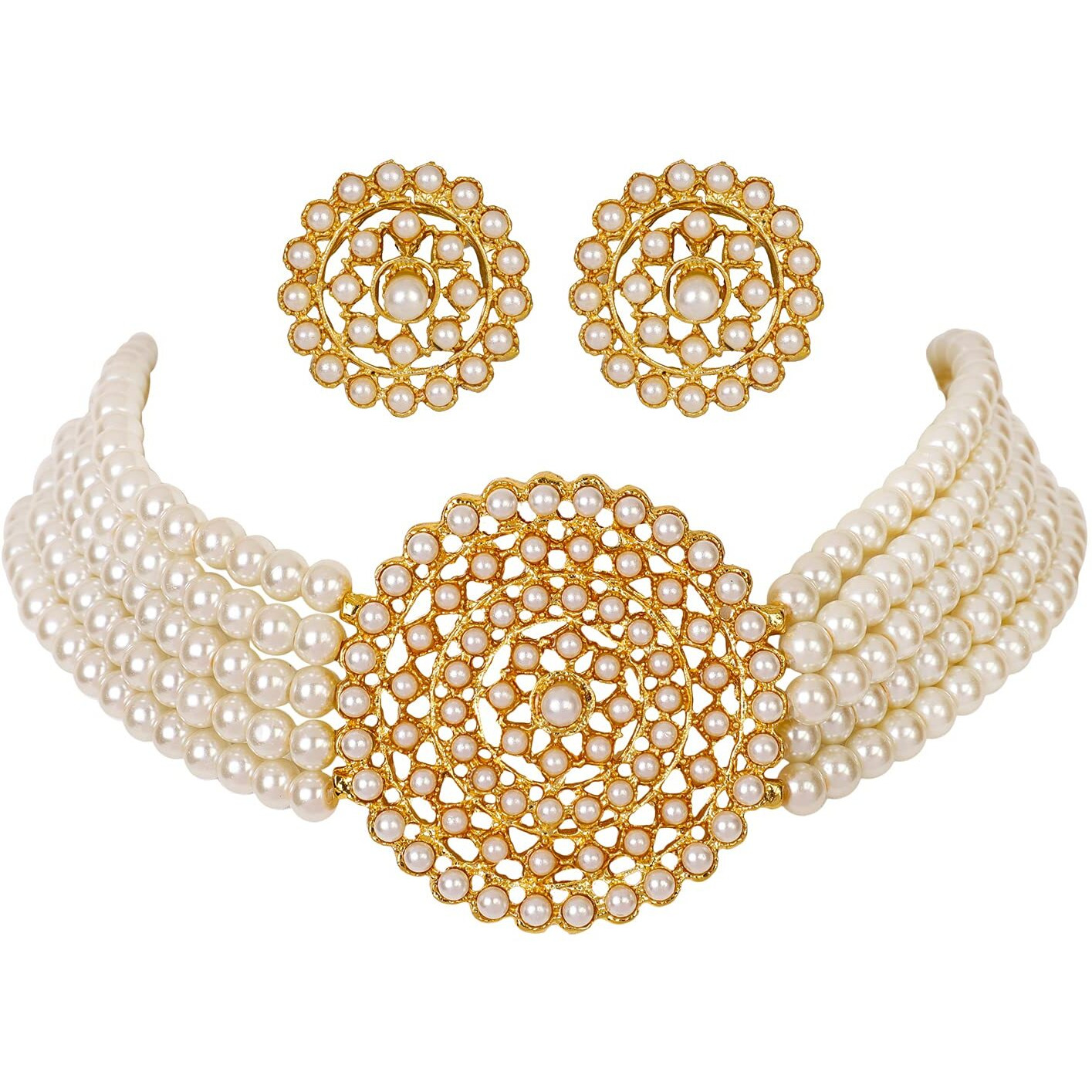 Shining Diva Fashion Latest Choker Design Traditional Stylish Fancy Pearl Necklace Jewellery Set for Women (A12082s), White, One