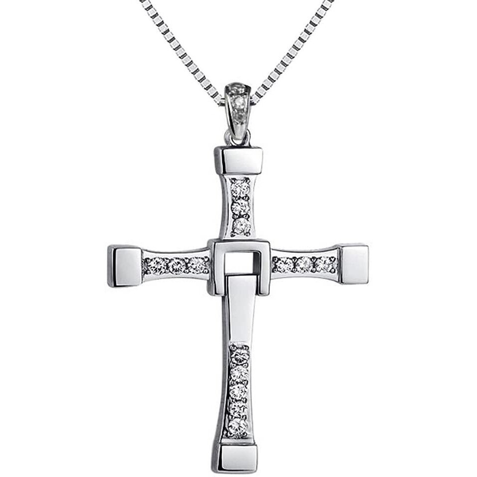 ZIBUYU Cross Necklace for Men Dominic Torettos Cross Pendant Necklace The Fast and the Furious Titanium Steel Cross Neck Pendant Jewelry for Men and Boys (Silver)
