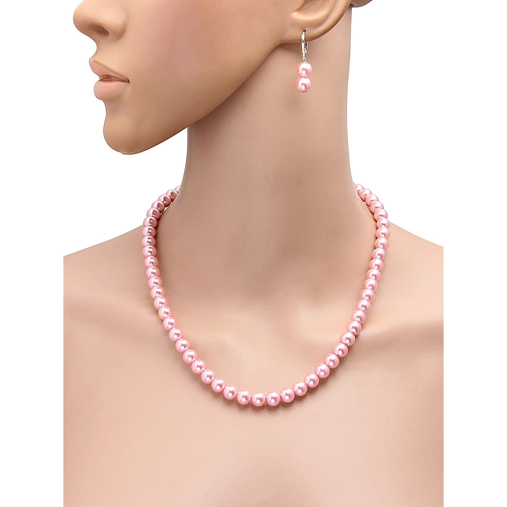 Taruna Biyani Imitation Pearl 8MM Bead Size Strand Necklace Moti Mala Jewellery Set with Earrings for Women Girls (P8114)