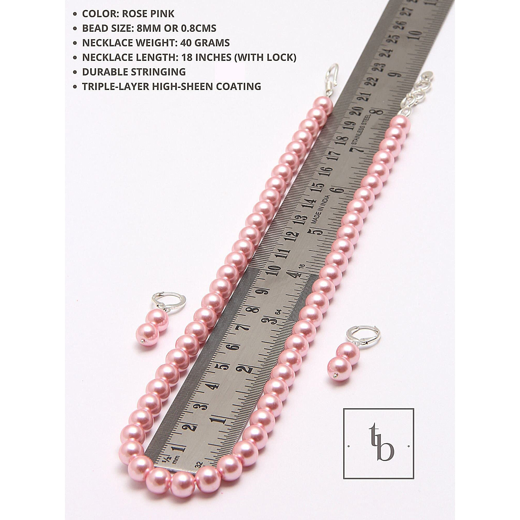 Taruna Biyani Imitation Pearl 8MM Bead Size Strand Necklace Moti Mala Jewellery Set with Earrings for Women Girls (P8114)