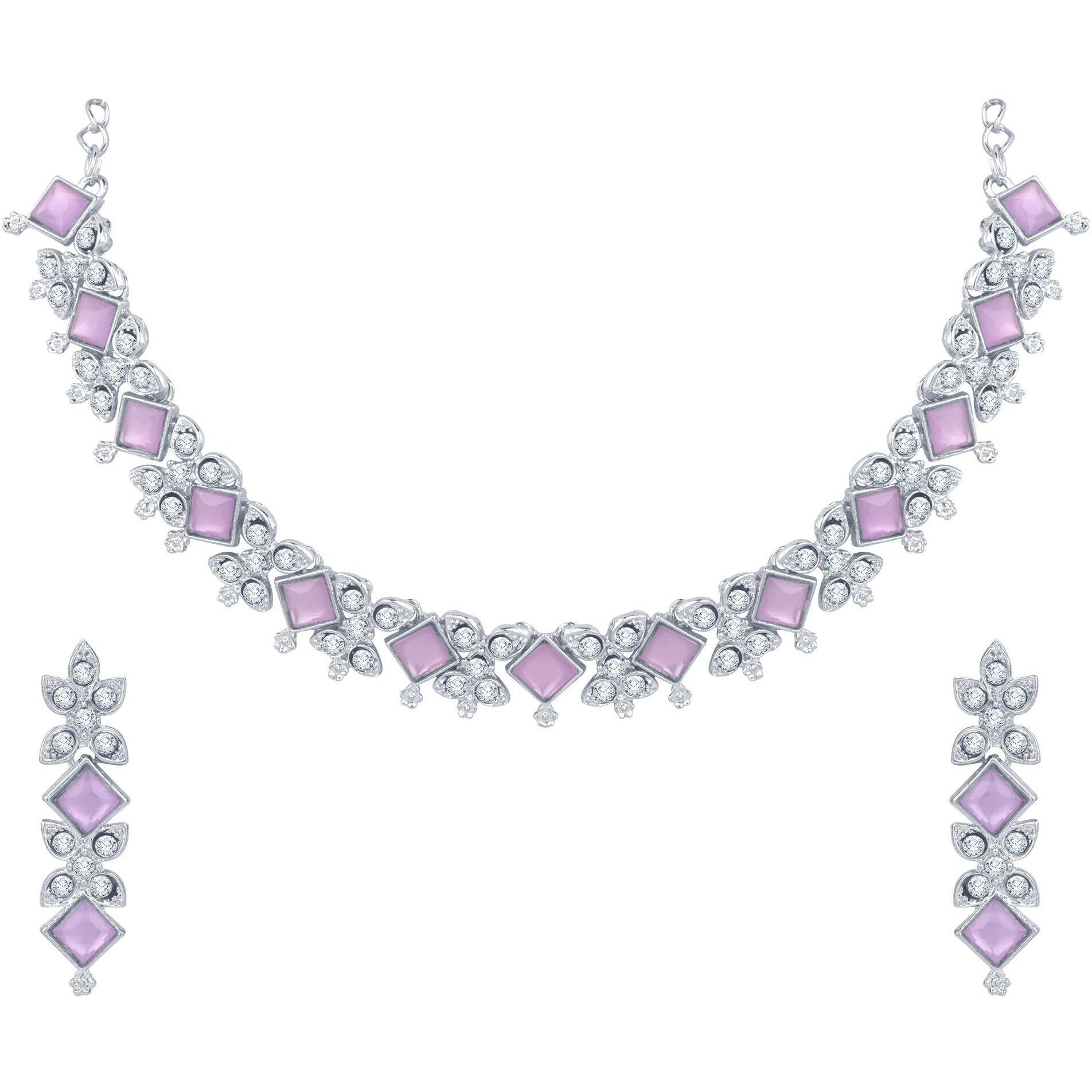 Atasi International Silver Plated Purple Kundan and American Diamond Necklace Jewellery Set with Earrings for Women (RPU5781)