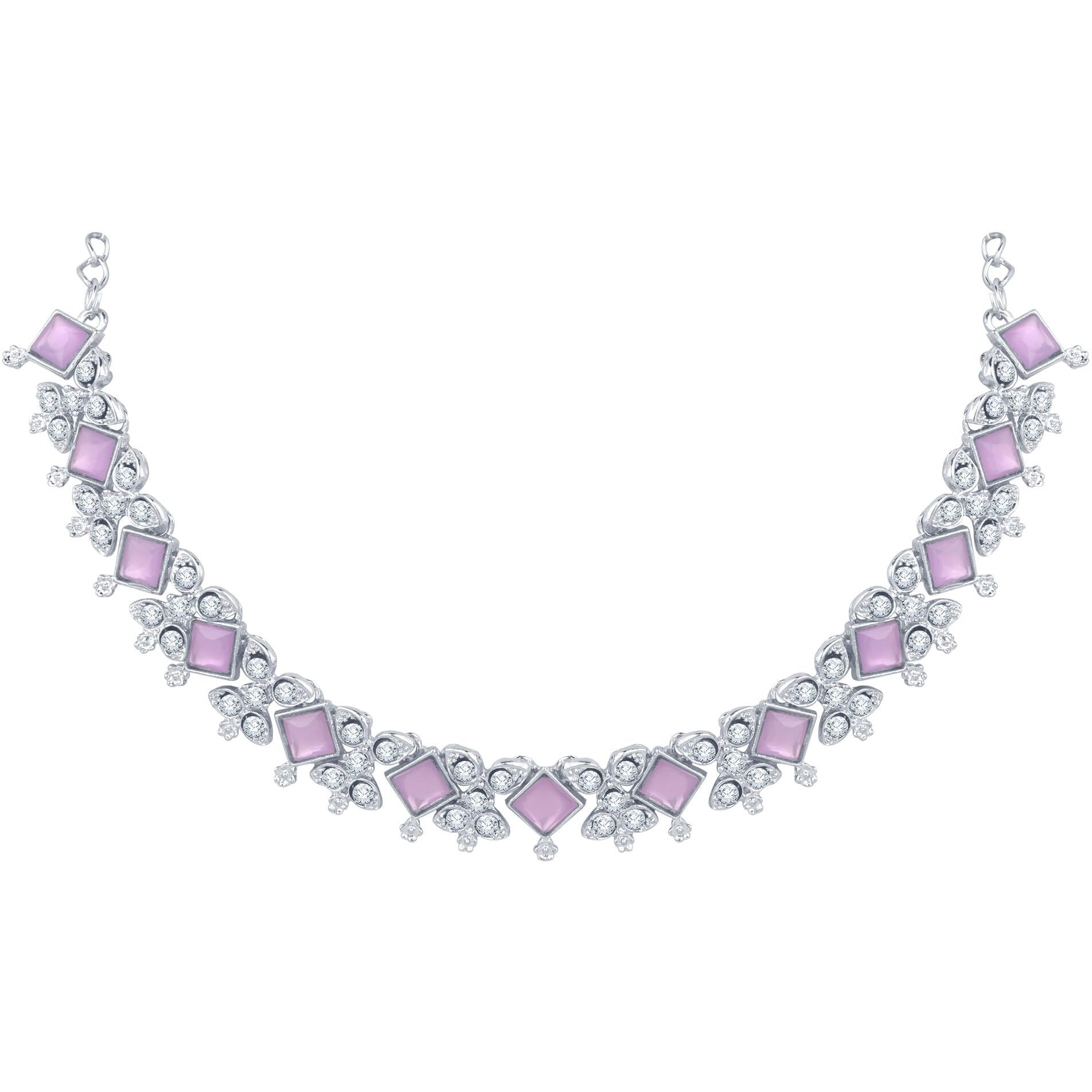 Atasi International Silver Plated Purple Kundan and American Diamond Necklace Jewellery Set with Earrings for Women (RPU5781)