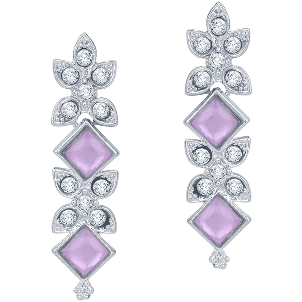 Atasi International Silver Plated Purple Kundan and American Diamond Necklace Jewellery Set with Earrings for Women (RPU5781)