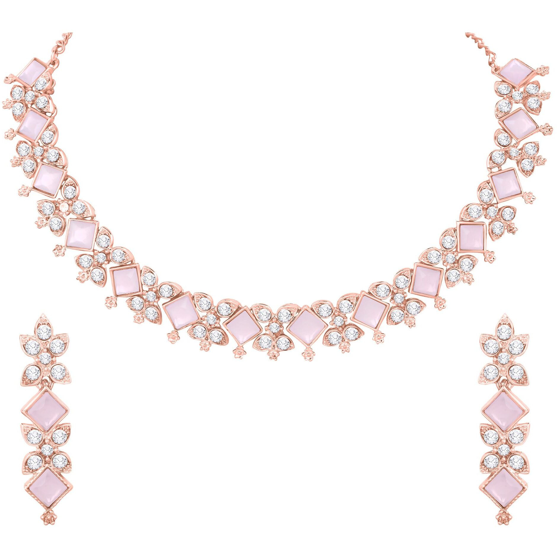 Atasi International Gold Plated Mint Pink Crystal Necklace Jewellery Set with Earrings For Women & Girls for Party, Wedding, Festive (MP5781)