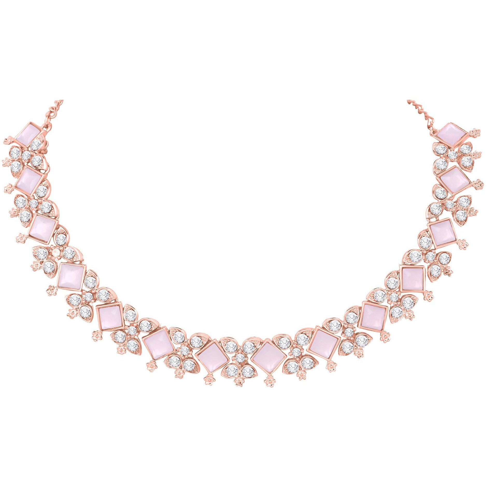 Atasi International Gold Plated Mint Pink Crystal Necklace Jewellery Set with Earrings For Women & Girls for Party, Wedding, Festive (MP5781)