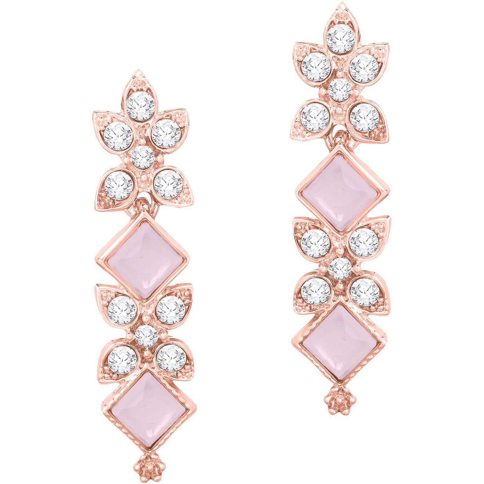 Atasi International Gold Plated Mint Pink Crystal Necklace Jewellery Set with Earrings For Women & Girls for Party, Wedding, Festive (MP5781)