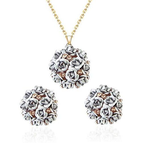 YouBella Jewellery Gold Plated Floral Necklace Jewellery Set with Earrings and Ring for Women and Girls (Silver)