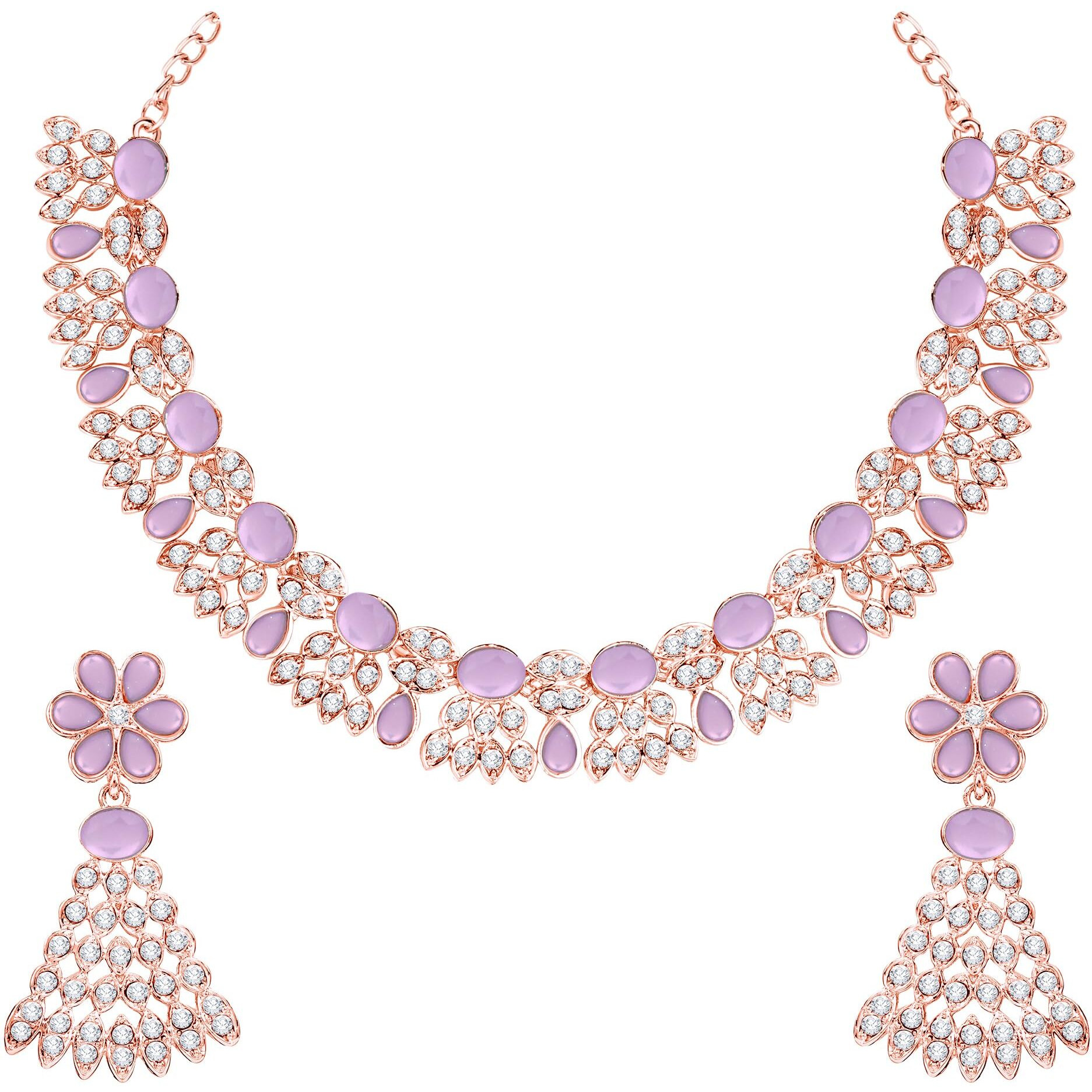 Atasi International Gold Plated Purple Color AD Diamond Necklace Jewellery Set for Women/Girls Suited for Party, Wedding, Engagement (PU5774)