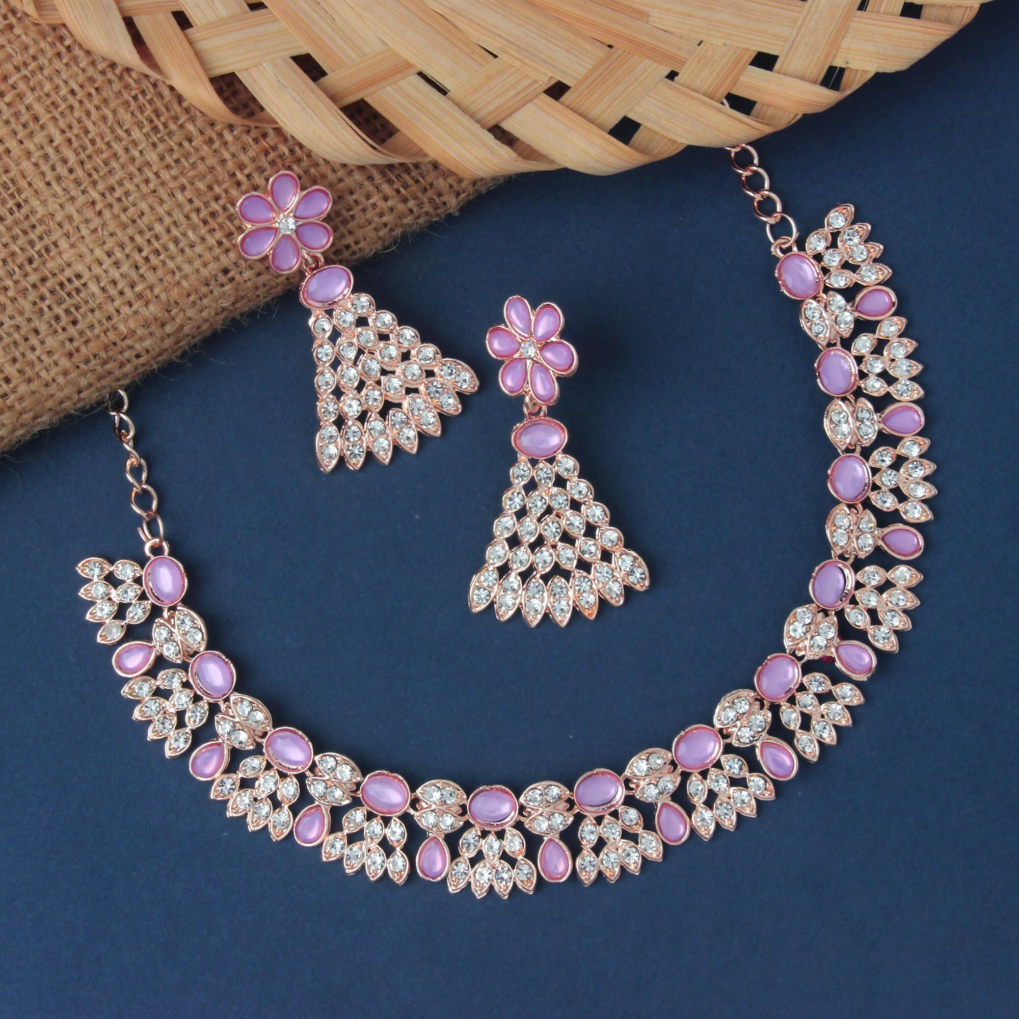 Atasi International Gold Plated Purple Color AD Diamond Necklace Jewellery Set for Women/Girls Suited for Party, Wedding, Engagement (PU5774)