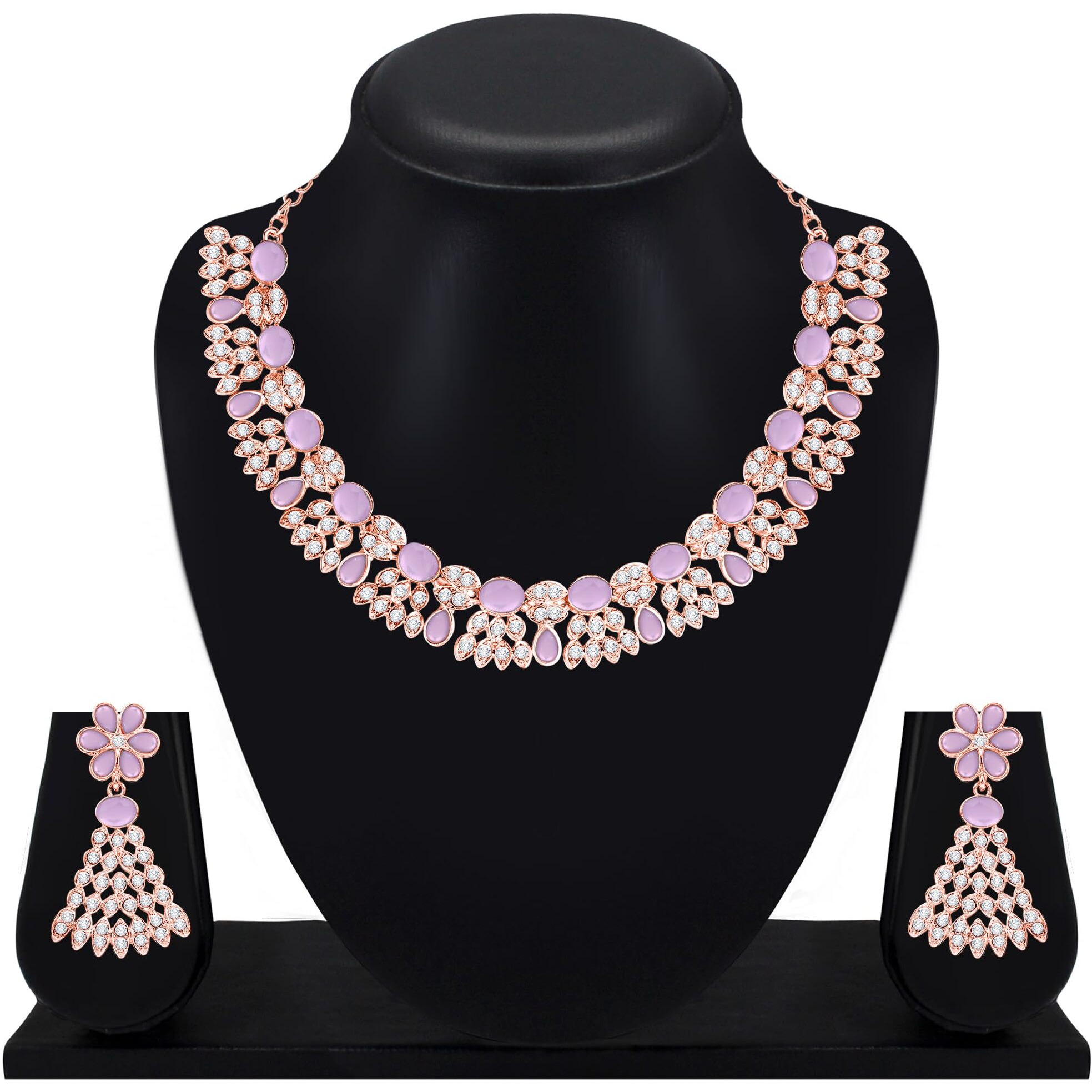 Atasi International Gold Plated Purple Color AD Diamond Necklace Jewellery Set for Women/Girls Suited for Party, Wedding, Engagement (PU5774)