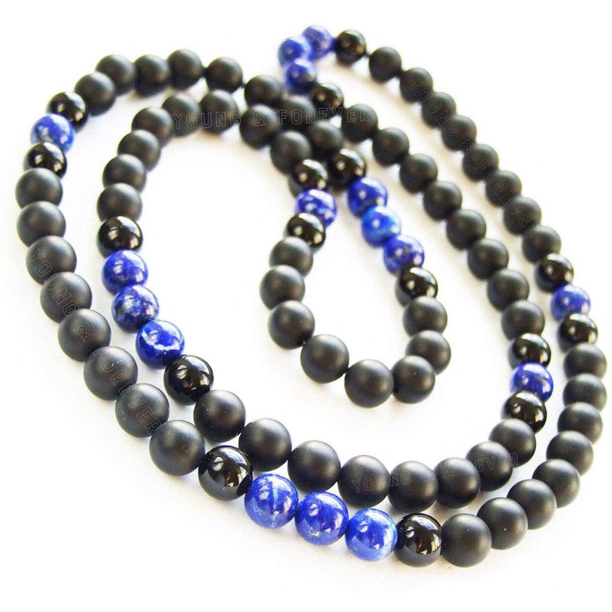 Young & Forever Gift Dvine Spiritual Natural Semi Precious Stone Jewellery Necklace Lapis Lazuli Matt Onyx Rock Reiki Men Necklace Buddha Beads and Men Necklace Long