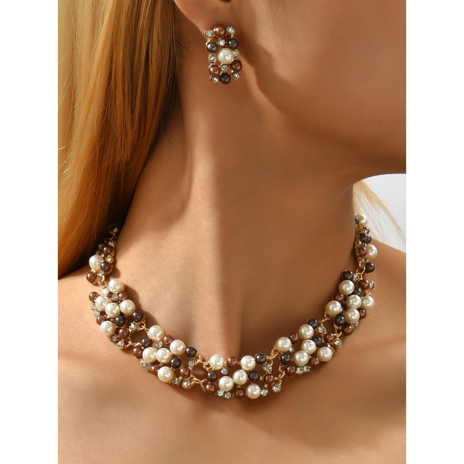 Shining Diva Fashion Latest Stylish Design Fancy Pearl Necklace Jewellery Set for Women (15114s)