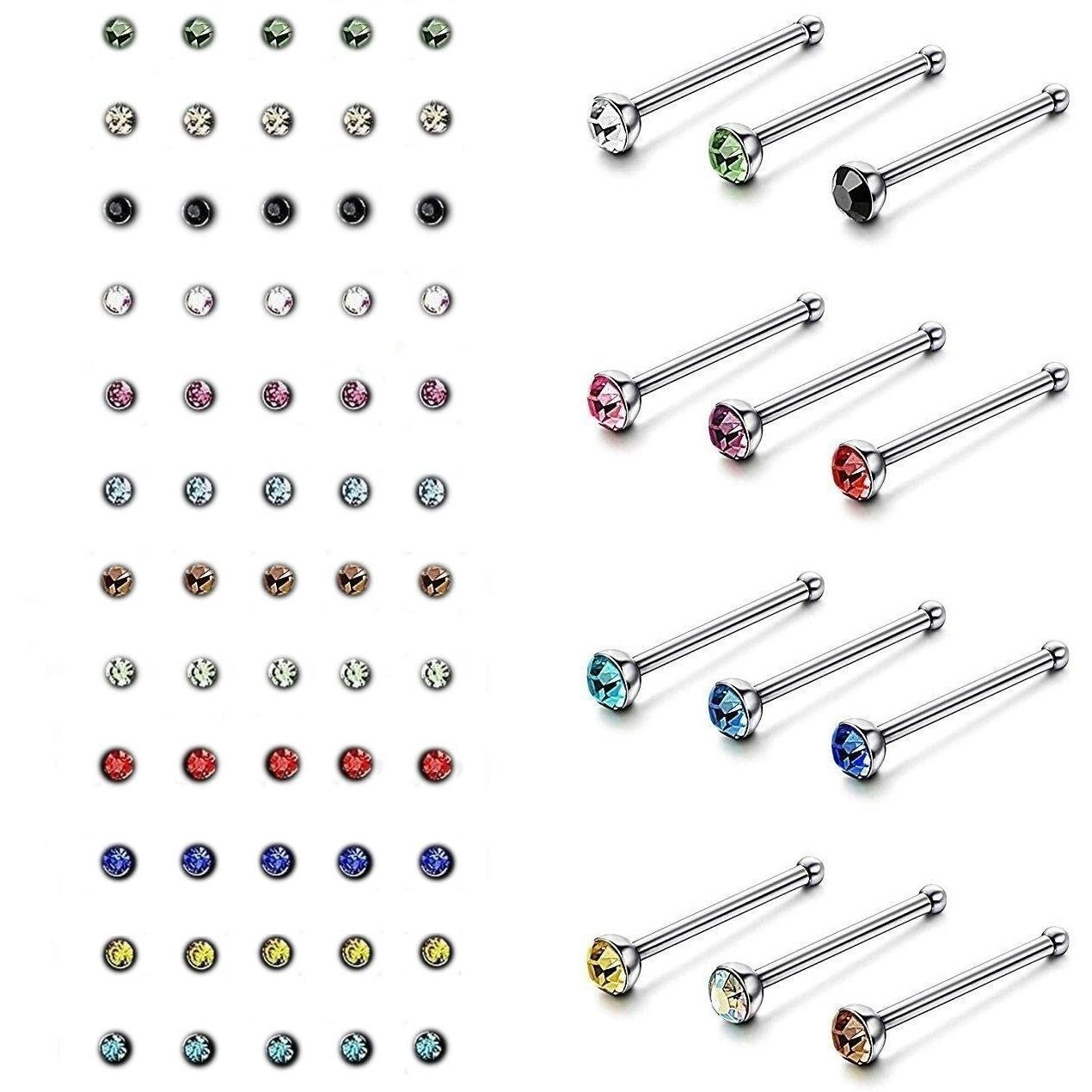 VAMA FASHIONS Multicolor piercing hoop nose pin ring studs with pierced tiny rings naak ki bali for women -60 PCS
