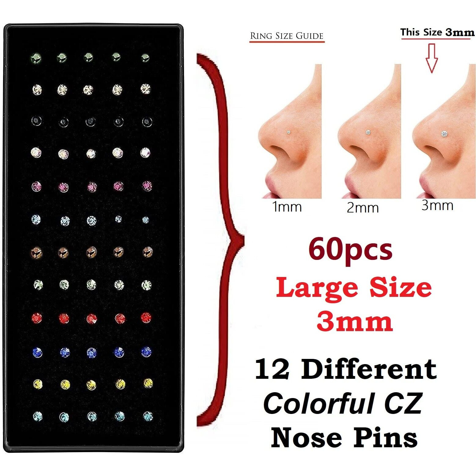 VAMA FASHIONS Multicolor piercing hoop nose pin ring studs with pierced tiny rings naak ki bali for women -60 PCS