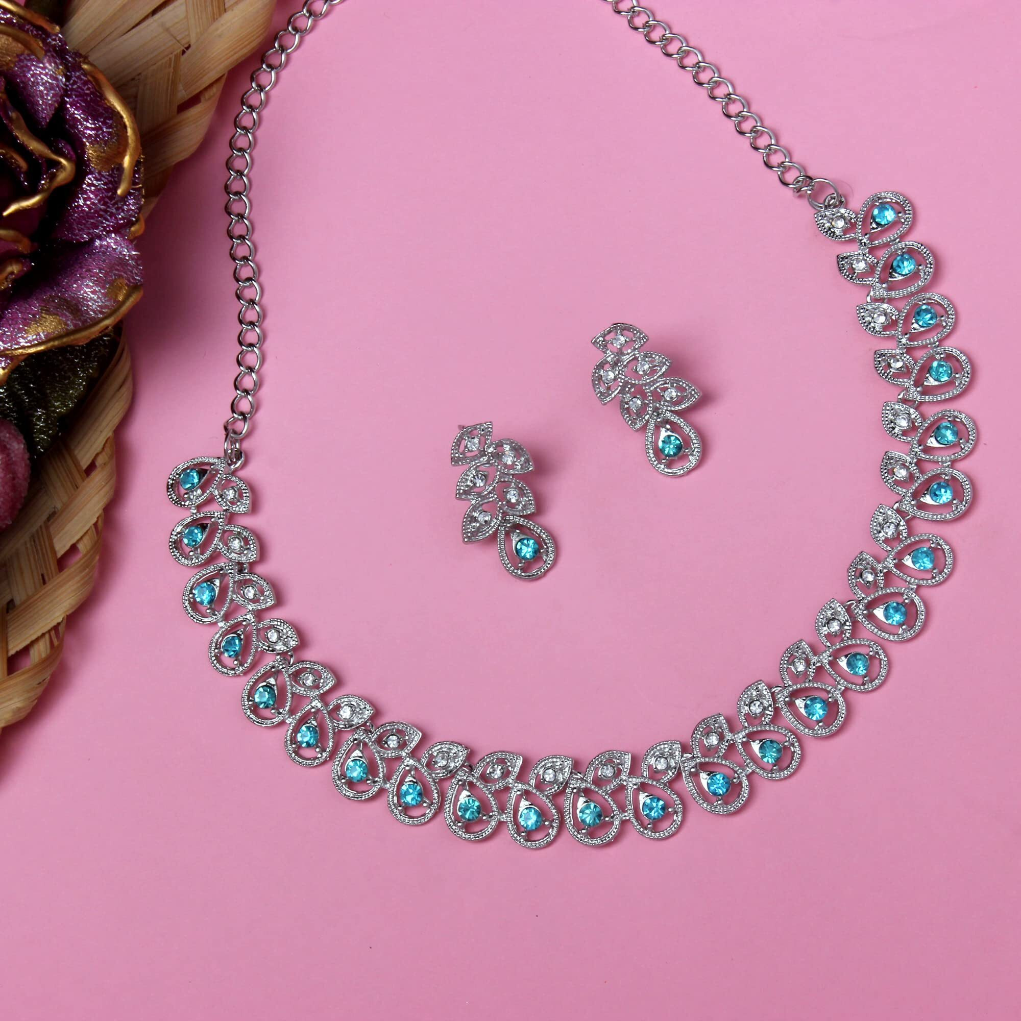 Atasi International Silver Plated Womens Necklace Set | Jewellery Set With Earrings | RF5747