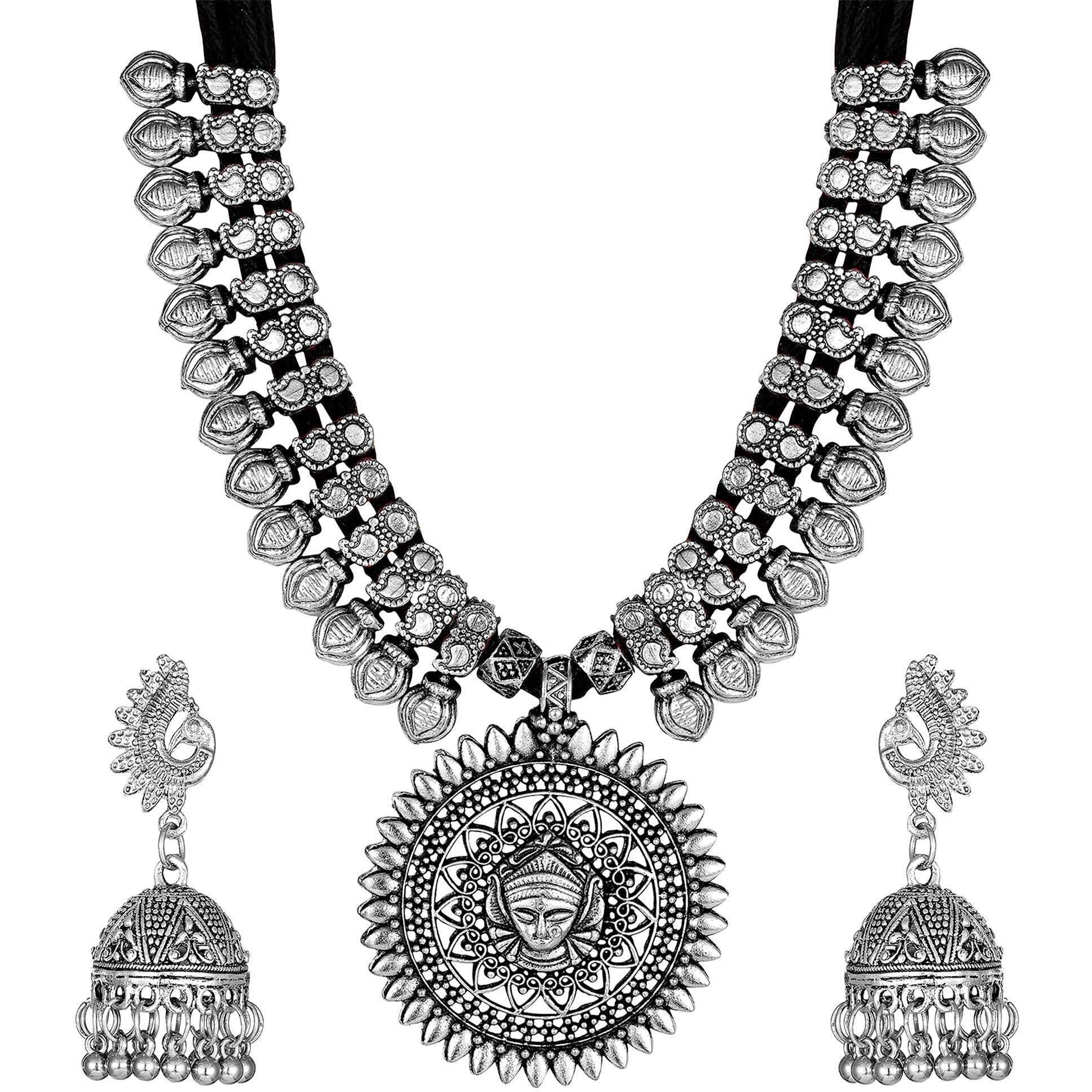 Shining Diva Fashion Latest Oxidized Necklace Oxidised Jewellery Set for Women (Black) (11241s)