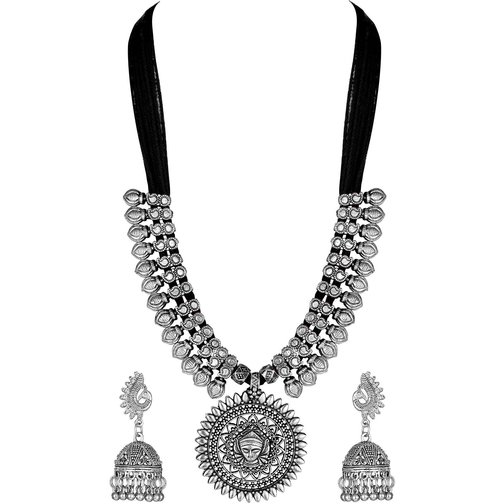 Shining Diva Fashion Latest Oxidized Necklace Oxidised Jewellery Set for Women (Black) (11241s)