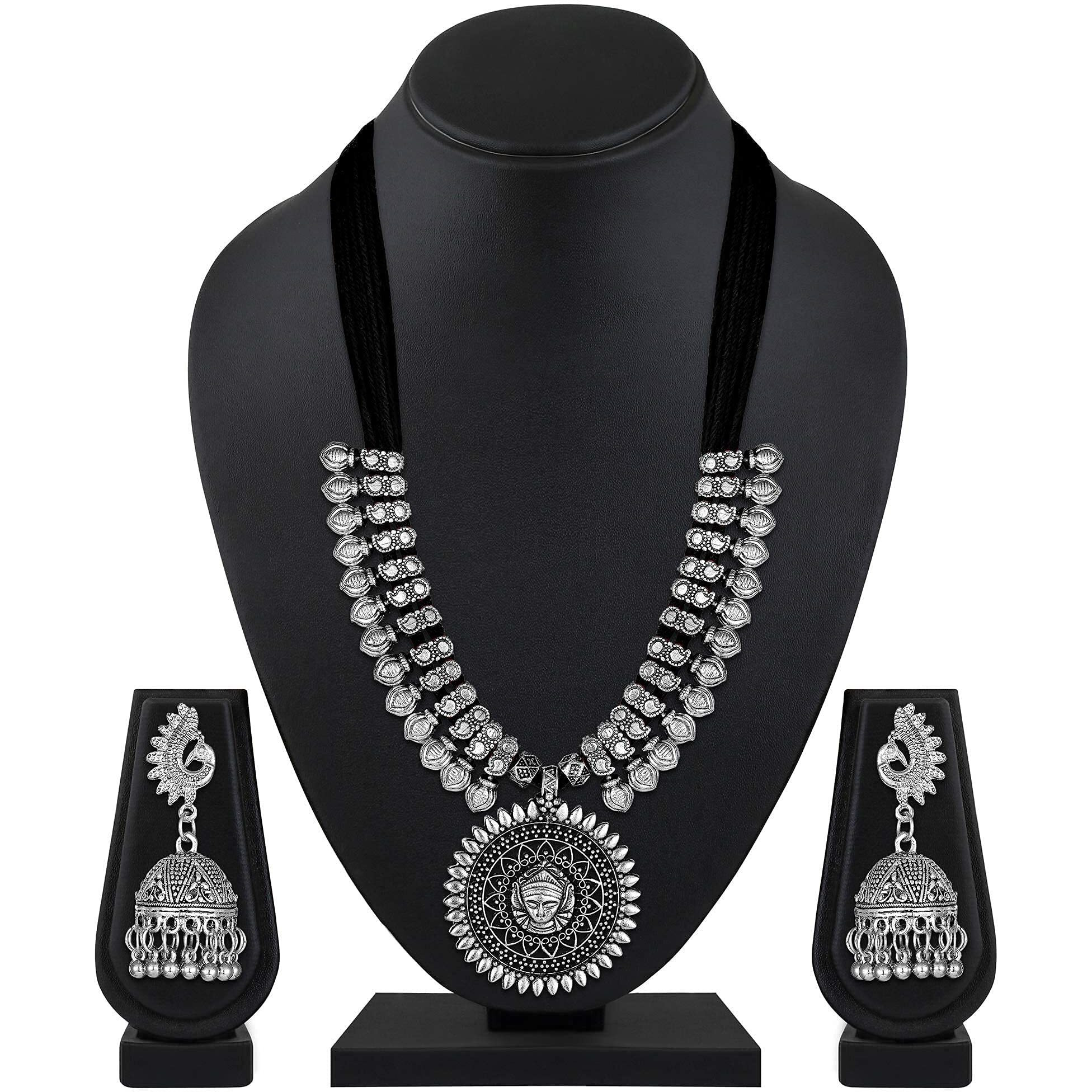 Shining Diva Fashion Latest Oxidized Necklace Oxidised Jewellery Set for Women (Black) (11241s)