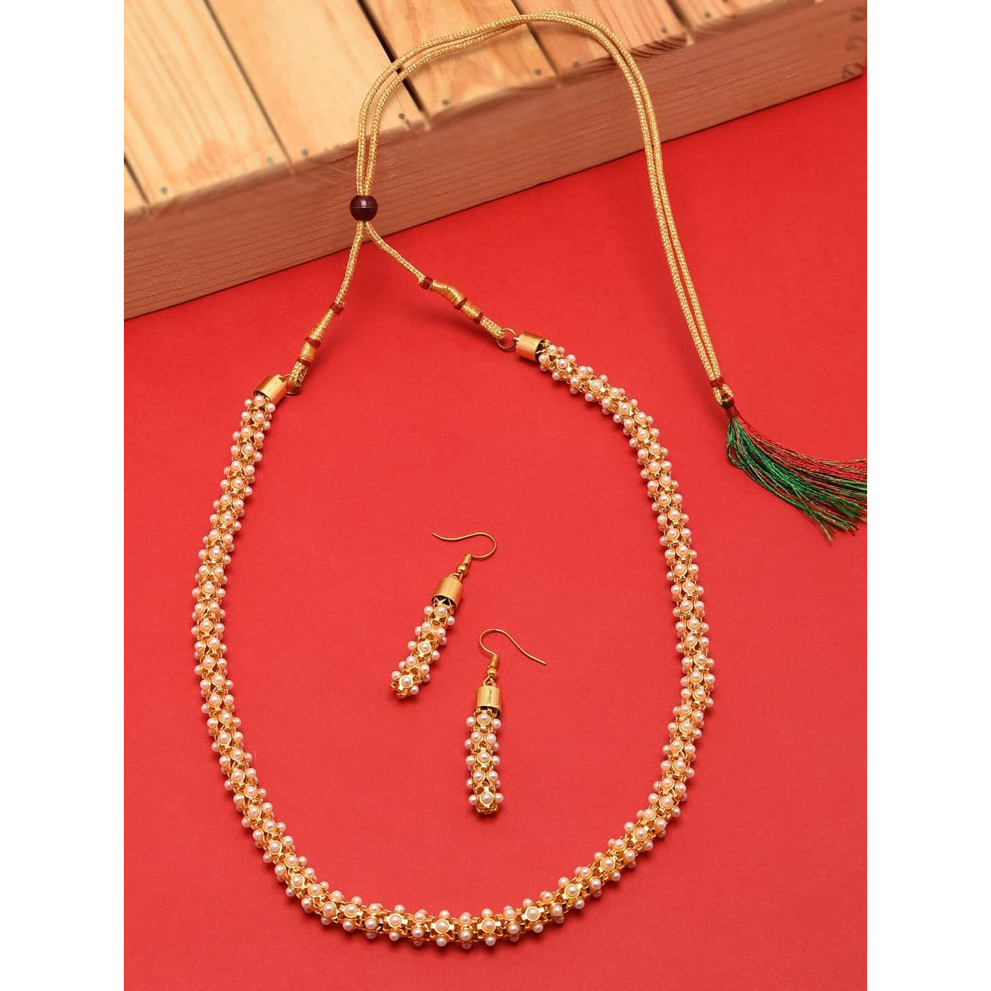 ZAVERI PEARLS South Indian Style Pearl Beads Necklace Set For Women - ZPFK5555