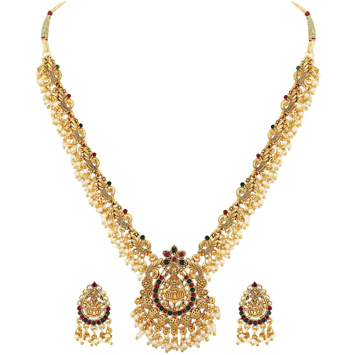 Shining Diva Fashion Latest Temple Design Pearl Necklace Set for Women Traditional Gold Plated Jewellery Set for Women (Multicolor) (10584s)