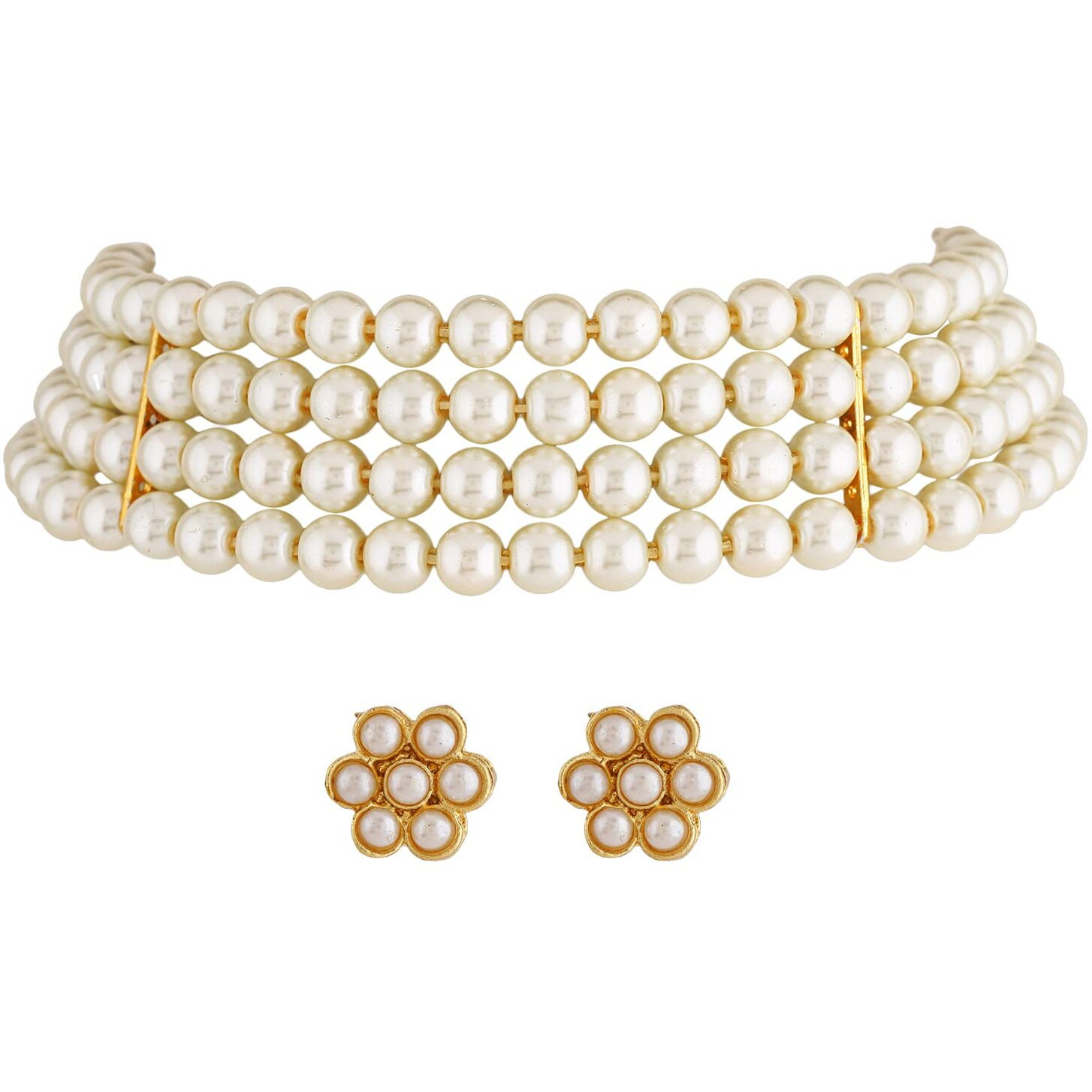 Shining Diva Fashion Latest Stylish Fancy Traditional Pearl Choker Necklace Jewellery Set for Women (13221s), White
