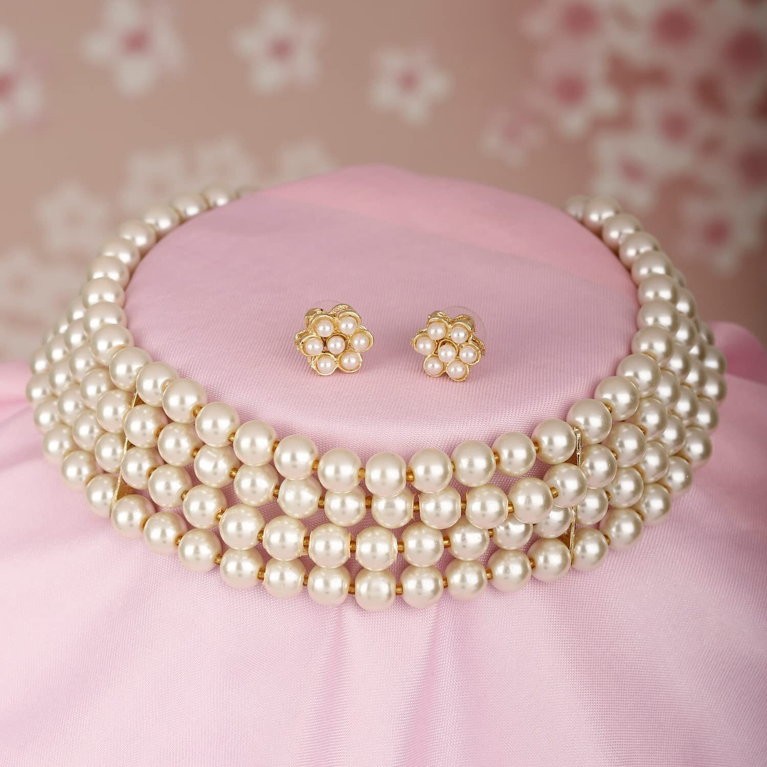Shining Diva Fashion Latest Stylish Fancy Traditional Pearl Choker Necklace Jewellery Set for Women (13221s), White