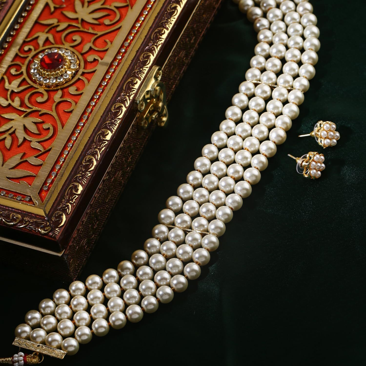 Shining Diva Fashion Latest Stylish Fancy Traditional Pearl Choker Necklace Jewellery Set for Women (13221s), White
