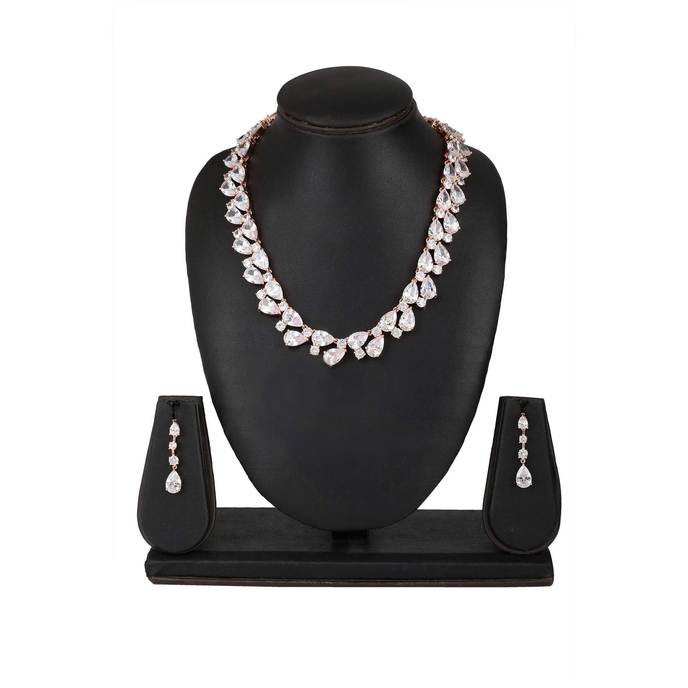 Yellow Chimes Jewellery Set for Women Swiss Cubic Zirconia 18K Rose Gold Plated Necklace Set for Women and Girls.