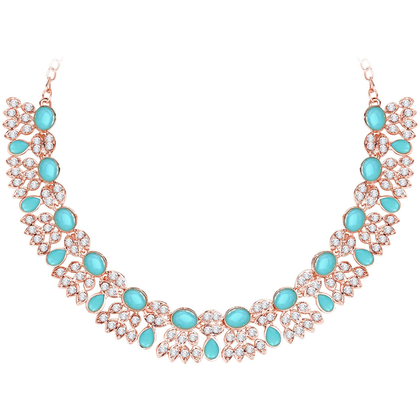 Atasi International Gold Plated Mint Blue Color AD Diamond Necklace Jewellery Set for Women/Girls Suited for Party, Wedding, Engagement (MB5774)