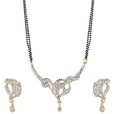 ZENEME White American Diamond Combo Of 4 Mangalsutra With Earrings Set For Women (Design-10)