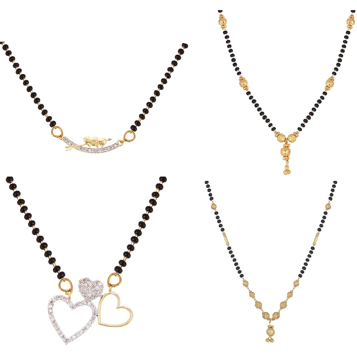 ZENEME Jewellery One Gram Gold Plated Combo of 4 Mangalsutra Necklace Pendant Tanmaniya Nallapusalu Black Bead Chain For Women and Girls (Design 10)