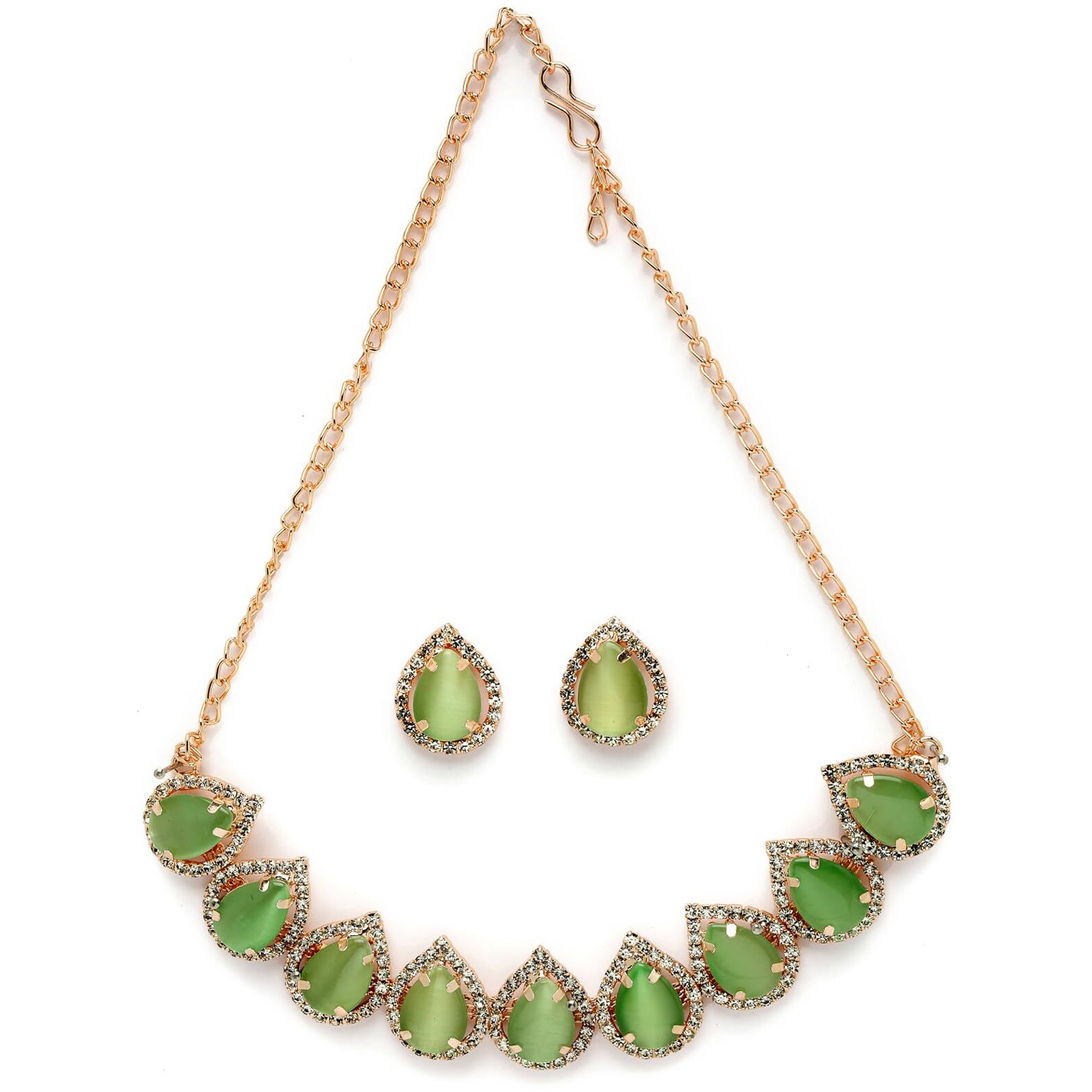 Sukkhi Elaborate Gold-Plated With AD Green Collar Bone Necklace Set With Drop Earrings | Jewellery Jewellery Set For Women (NS105704)